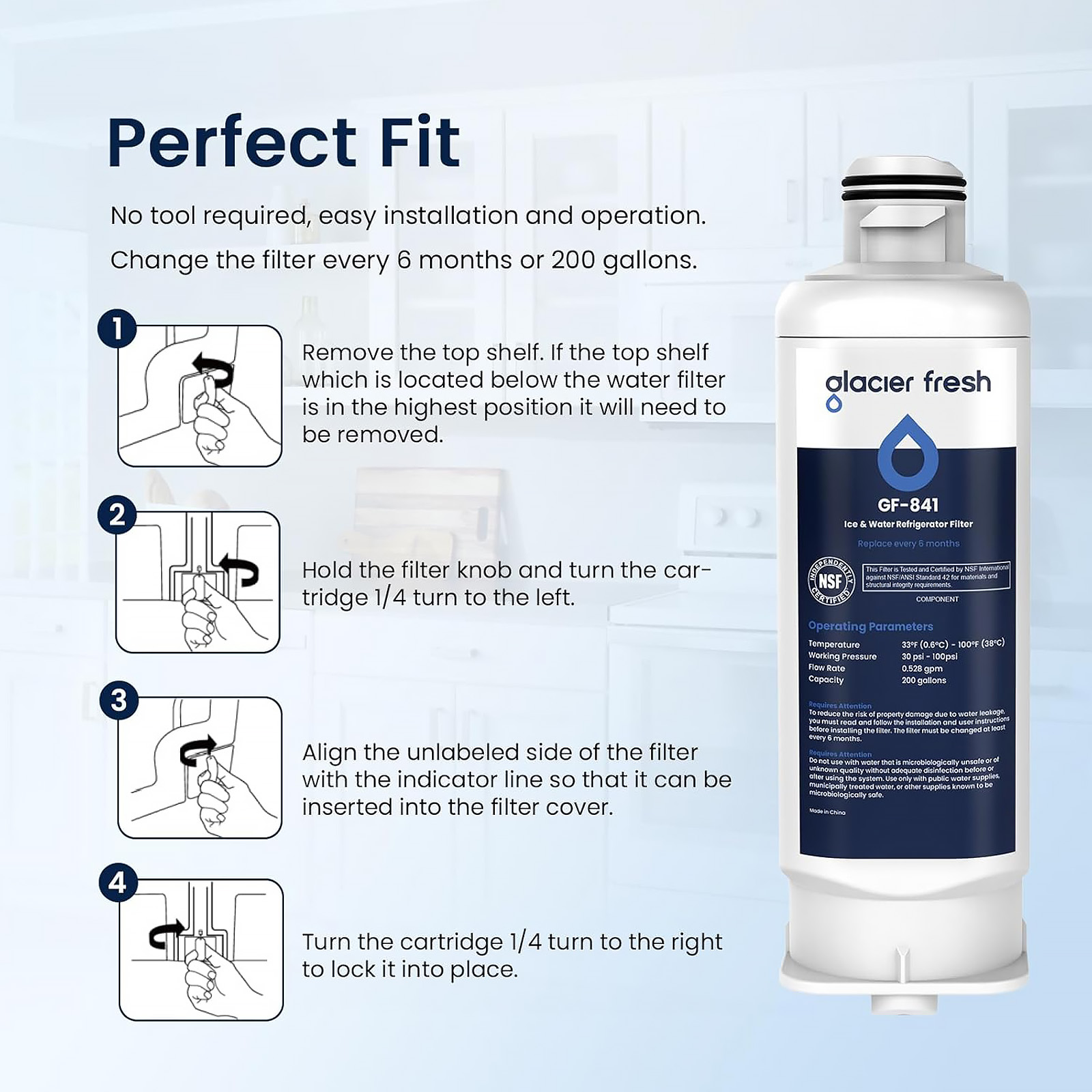 GLACIER FRESH Replacement for DA97-17376B Refrigerator Water Filters, 4 Pack