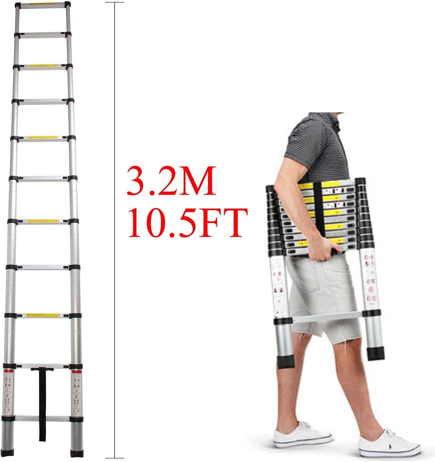 Aluminum Telescopic Extension Ladder 3.2M 10.5 Ft - Heavy Duty