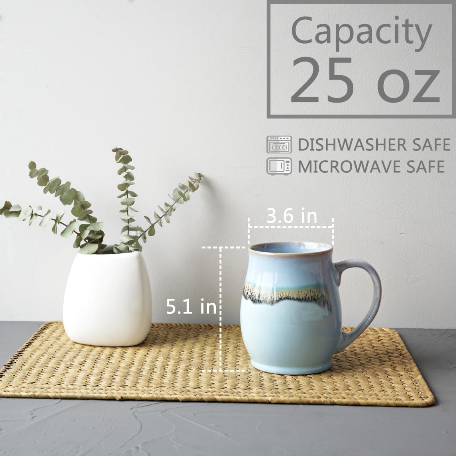 Bosmarlin Large Ceramic Coffee Mug Set of 4, 25 Oz, Coffee Cups with Big Handle, Dishwasher and Microwave Safe (Purple Blue Light)