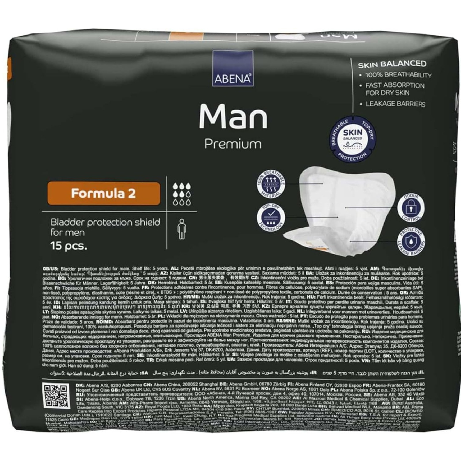 Abena Man Premium Incontinence Guards, (Sizes 0 to 2) Formula 2, 15 Count