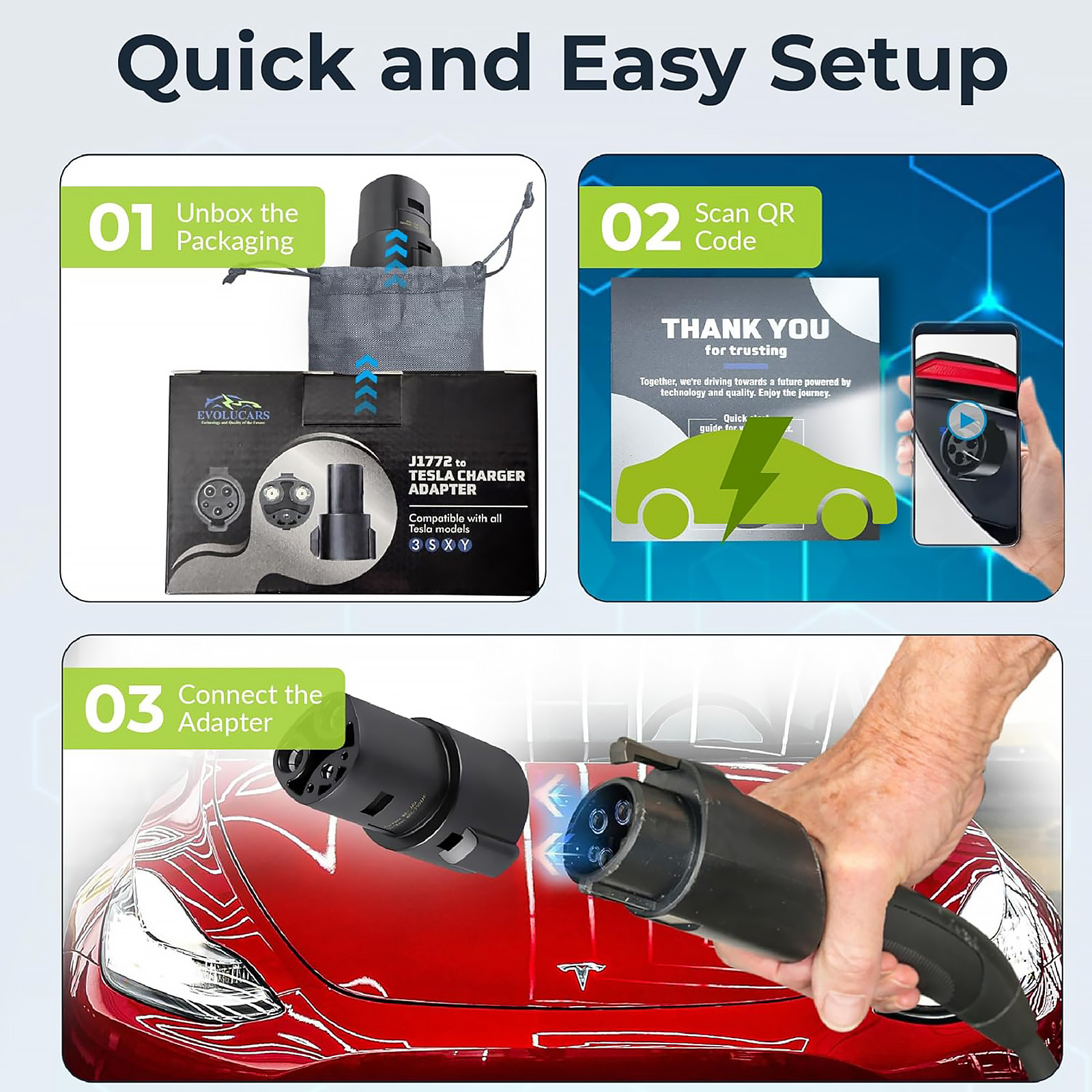 J1772 to Tesla Adapter [4 Safety Certifications] Includes Video Tutorial & Battery Care Guide-Tesla Charger Adapter Compatible with Tesla Model 3/Y/X/S