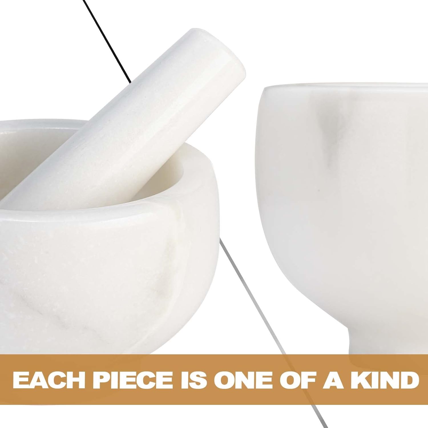 Koville Genuine Marble Mortar and Pestle Set, 5" African Stone Grinder for Kitchen, Molcajete, Guacamole, Salsa, Pill Crusher, Spice, Herb, Garlic, Nuts, Heavy Duty Grinder Bowl for Kitchen
