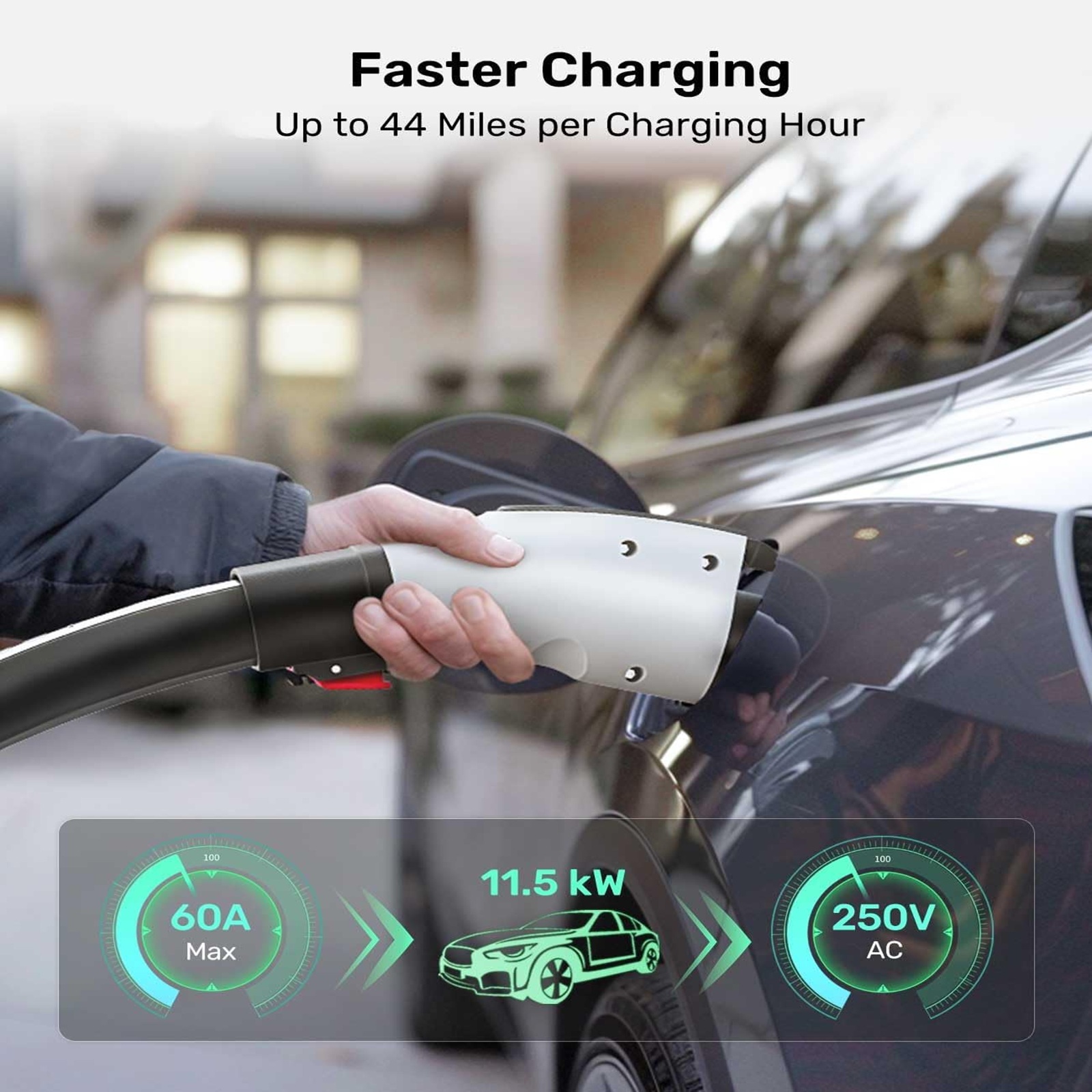 Tesla to J1772 Charging Adapter, Max 60A & 250V AC, White