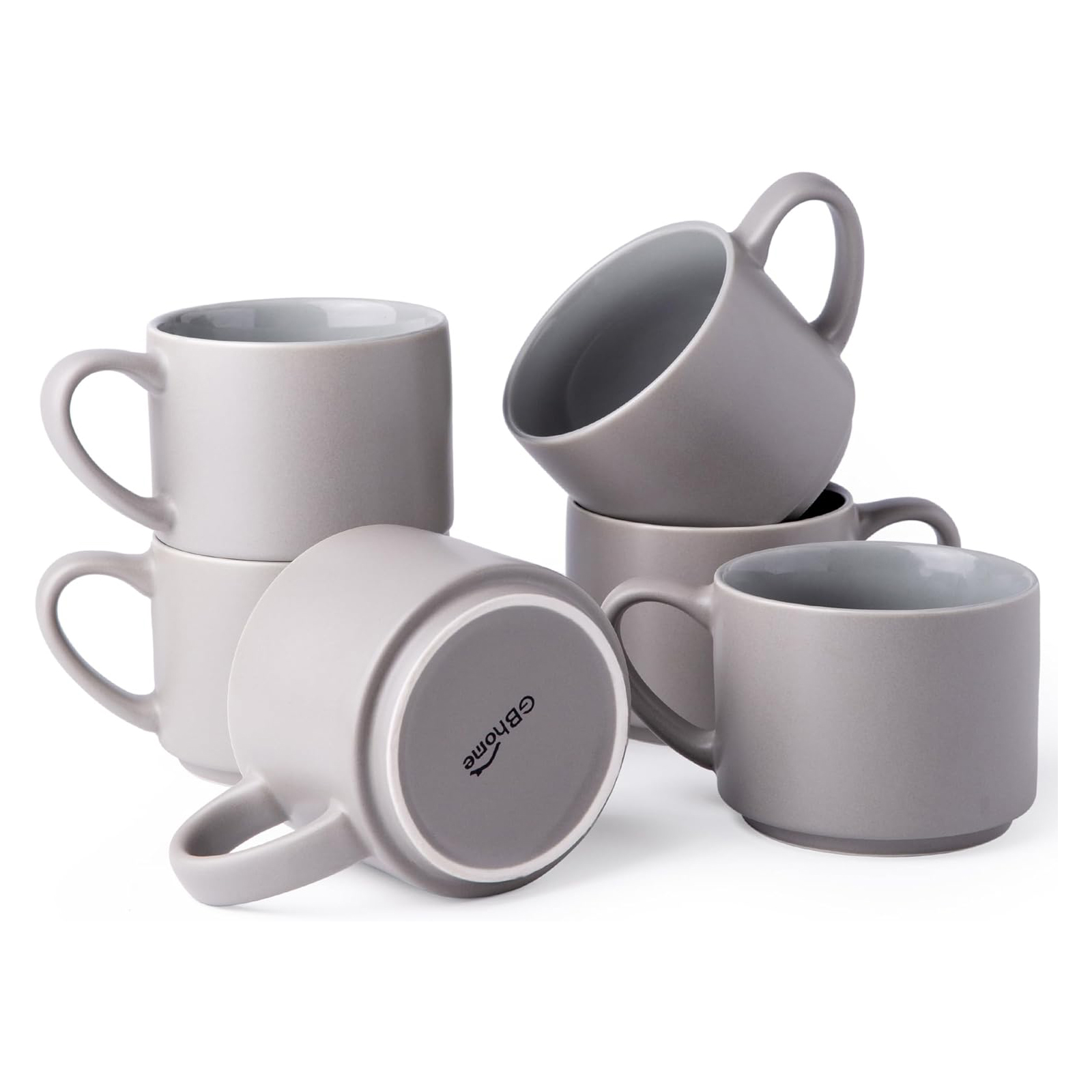 GBHOME 14 OZ Coffee Mugs Set of 6, Stackable Ceramic Mugs for Men, Women, Modern Coffee Mugs With Stable Base for Latte, Tea, Cappuccino. Dishwasher & Microwave Safe, Matte Gray