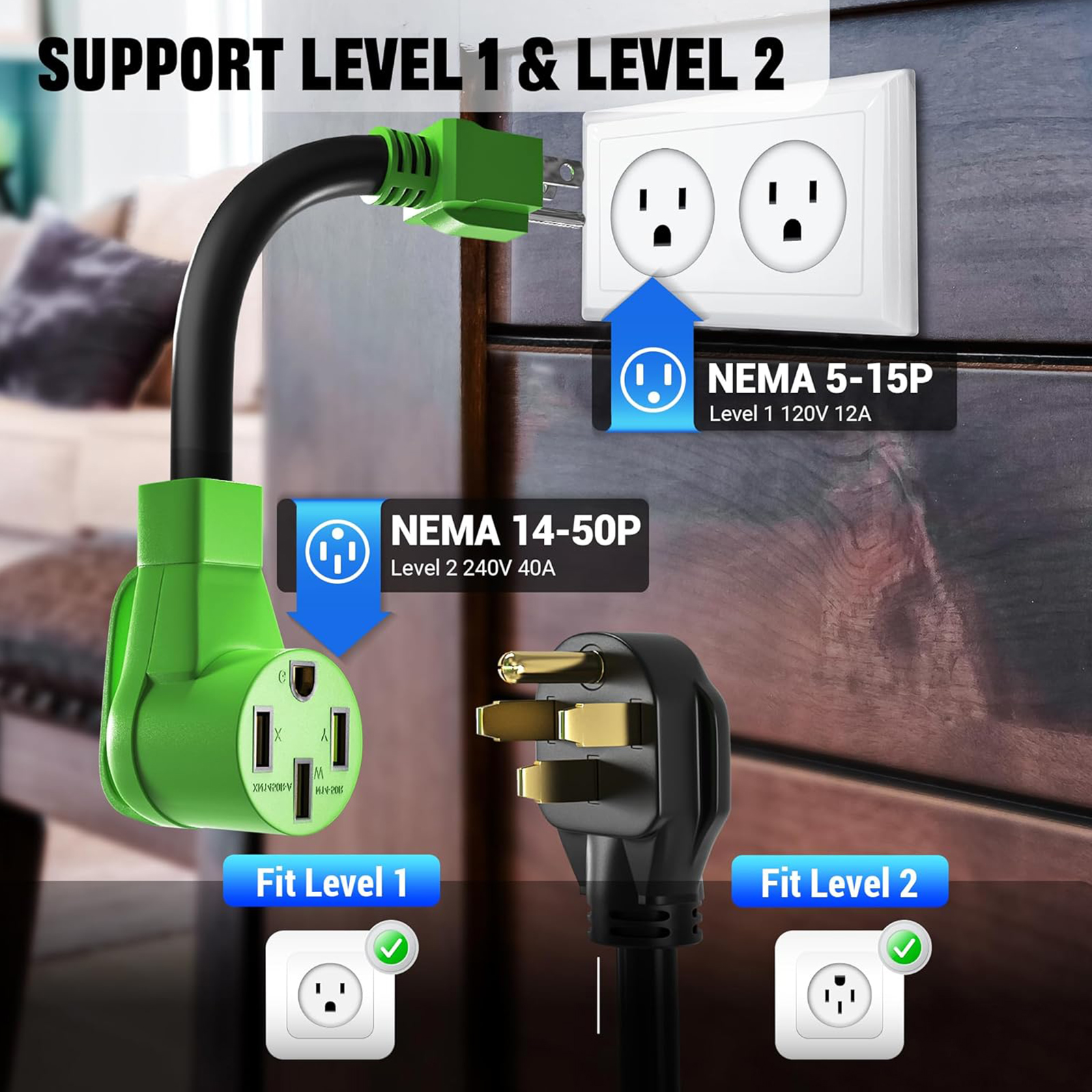 Tera 2025 New Electric Vehicle Charger for Tesla Most Compact 40A 25FT NACS ETL FCC Level 2 NEMA 14-50 & NEMA 5-15 Level 1 Waterproof Patent IP66 Portable EV Charger for Tesla Y/3/S/X Cybertruck P05