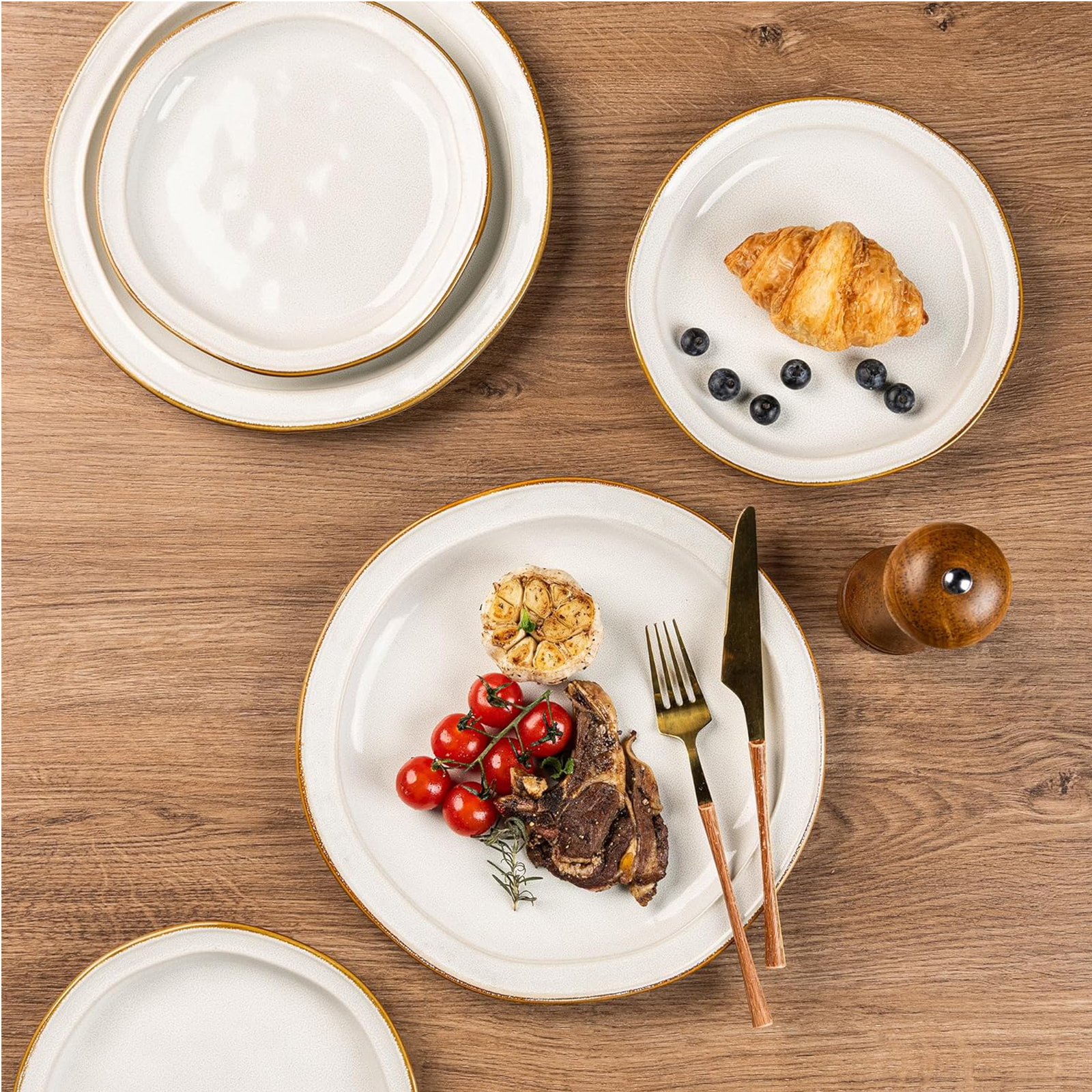 AmorArc Ceramic Dinnerware Sets,Stoneware Handmade Reactive Glaze Plates and Bowls Sets,Chip and Crack Resistant | Dishwasher & Microwave Safe,Dishes Set Service for 4 (12pc)