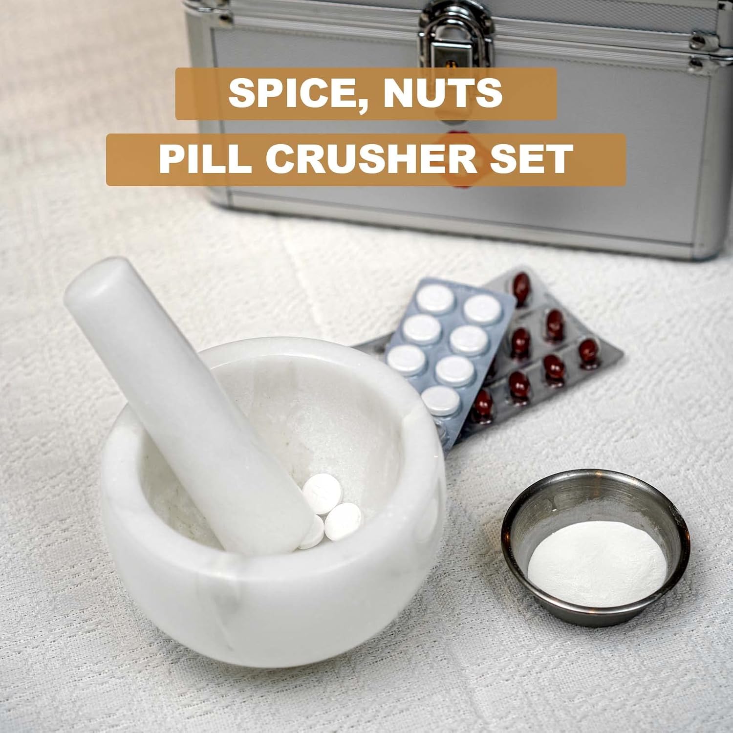 Koville Genuine Marble Mortar and Pestle Set, 5" African Stone Grinder for Kitchen, Molcajete, Guacamole, Salsa, Pill Crusher, Spice, Herb, Garlic, Nuts, Heavy Duty Grinder Bowl for Kitchen