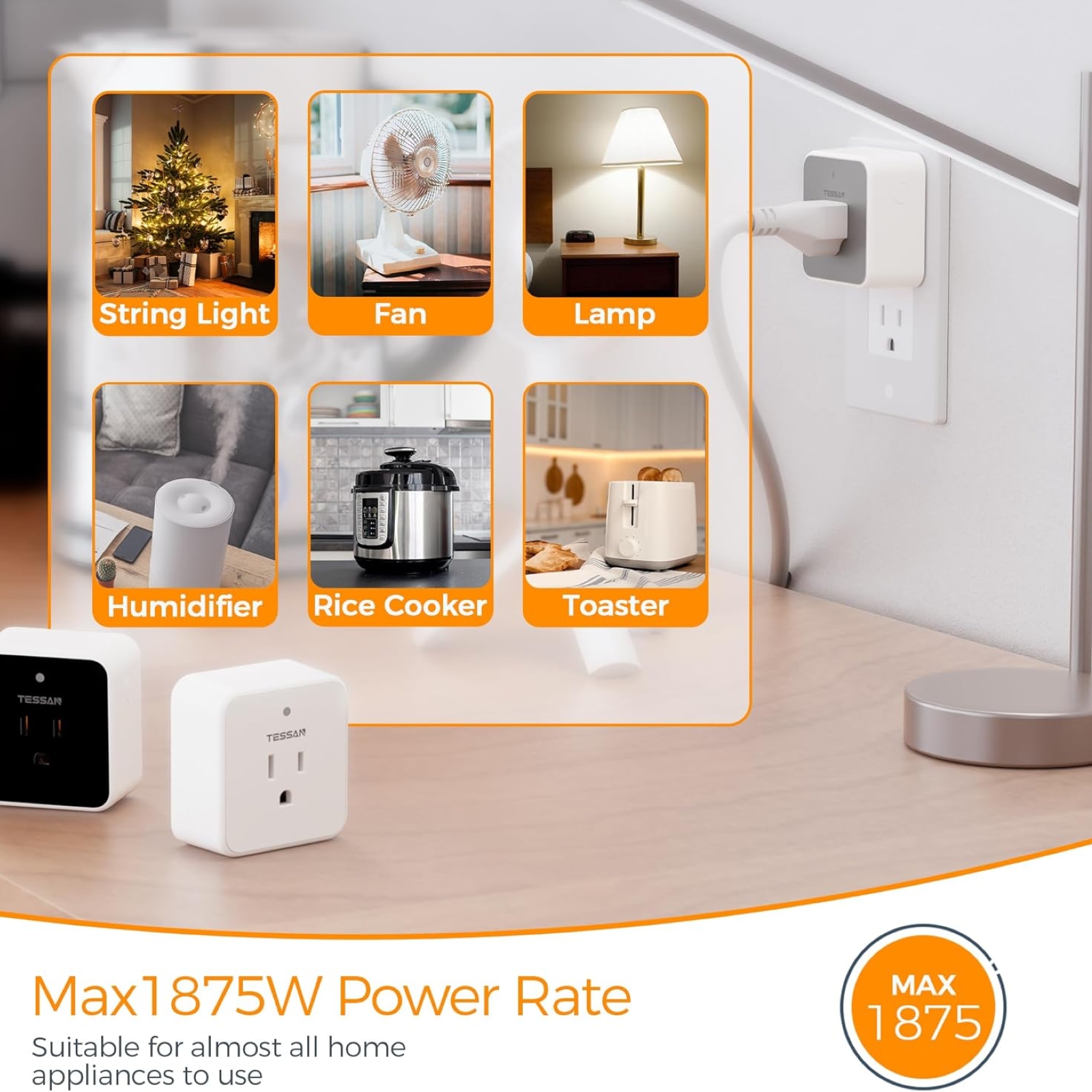 Remote Control Outlet, TESSAN 3 Pack Wireless Remote Light Switch, On Off Switch Plug for Lights, Lamps, Fans, Household Appliances, 100ft RF Range, 15A/1875W(3 Outlet)