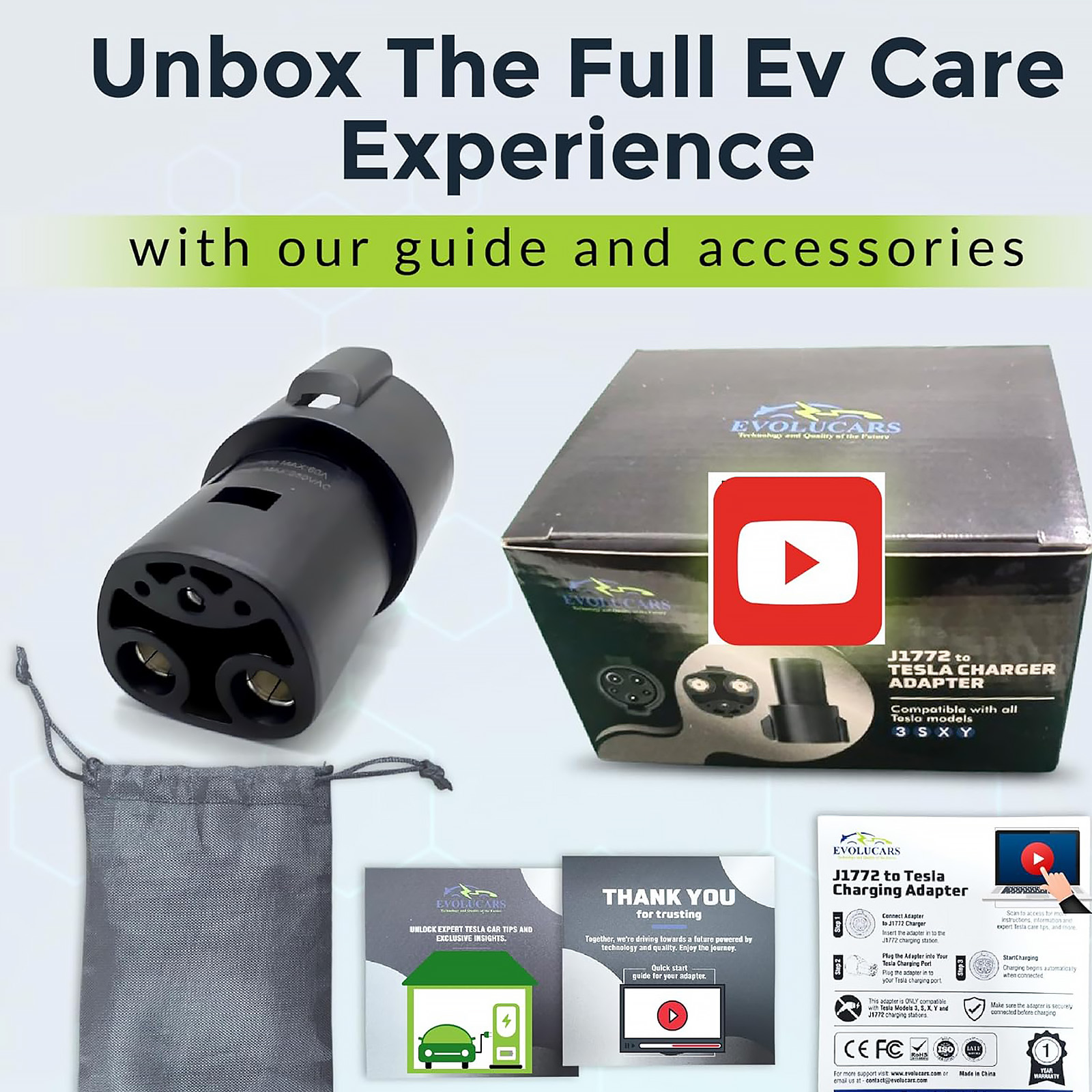 J1772 to Tesla Adapter [4 Safety Certifications] Includes Video Tutorial & Battery Care Guide-Tesla Charger Adapter Compatible with Tesla Model 3/Y/X/S