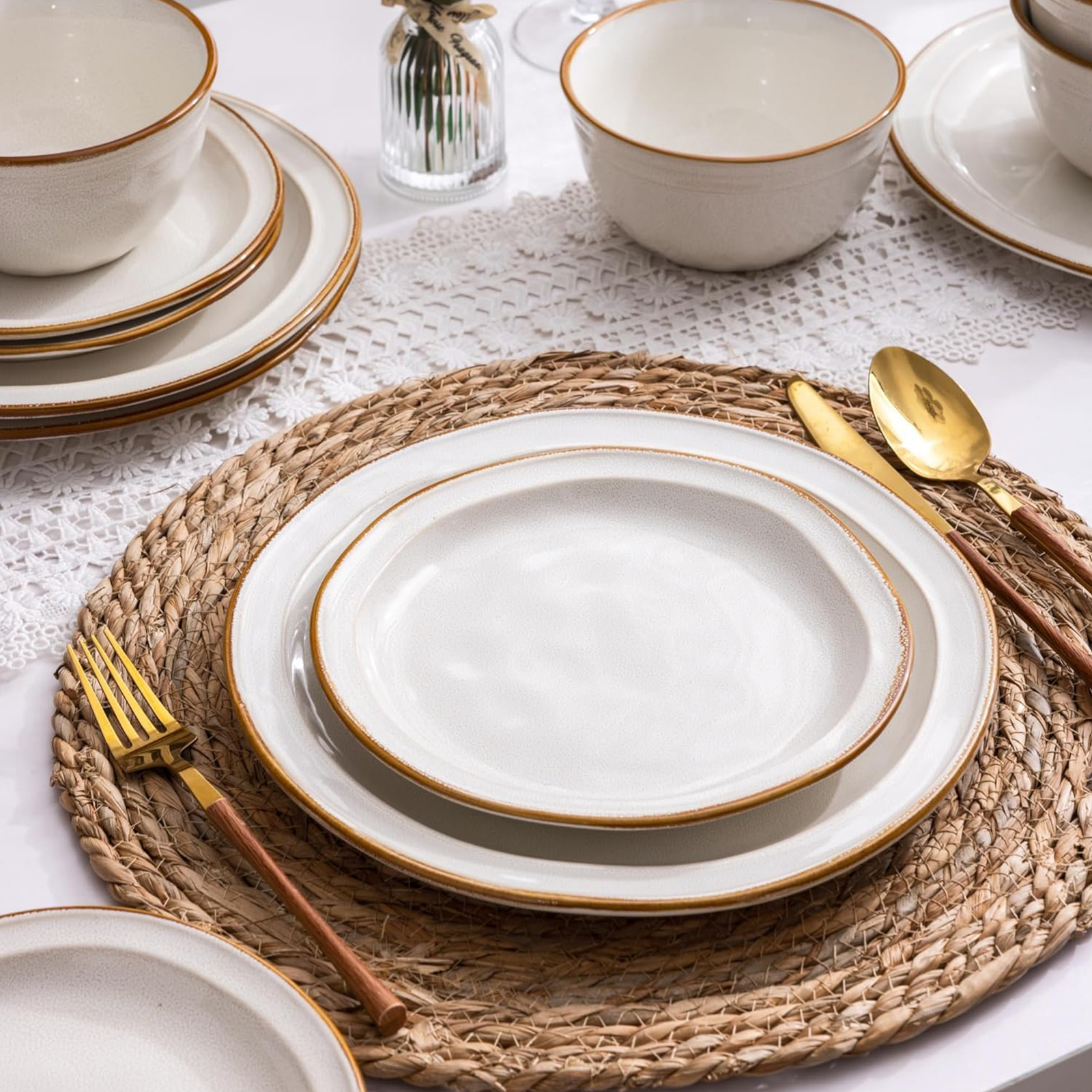 AmorArc Ceramic Dinnerware Sets,Stoneware Handmade Reactive Glaze Plates and Bowls Sets,Chip and Crack Resistant | Dishwasher & Microwave Safe,Dishes Set Service for 4 (12pc)