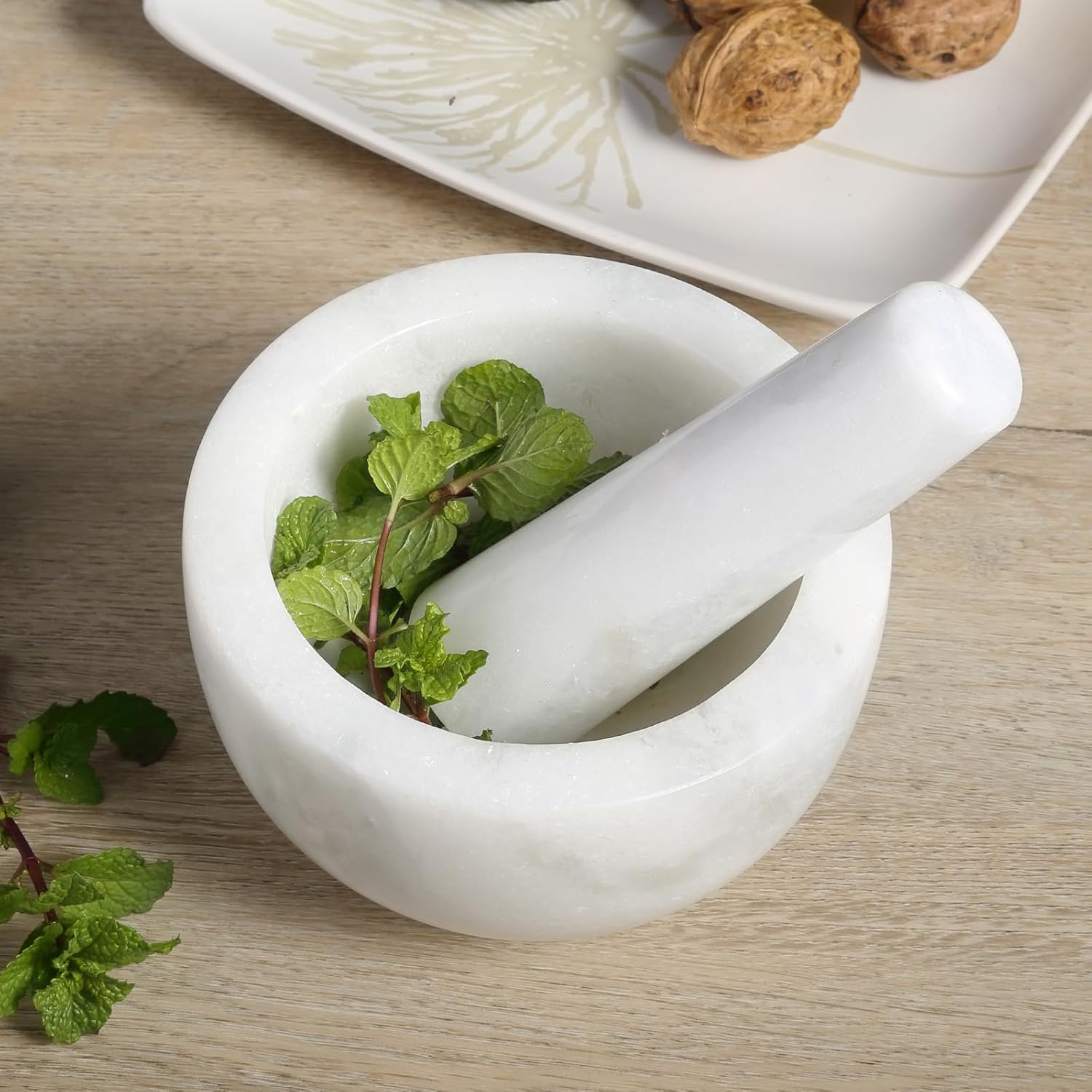Koville Genuine Marble Mortar and Pestle Set, 5" African Stone Grinder for Kitchen, Molcajete, Guacamole, Salsa, Pill Crusher, Spice, Herb, Garlic, Nuts, Heavy Duty Grinder Bowl for Kitchen