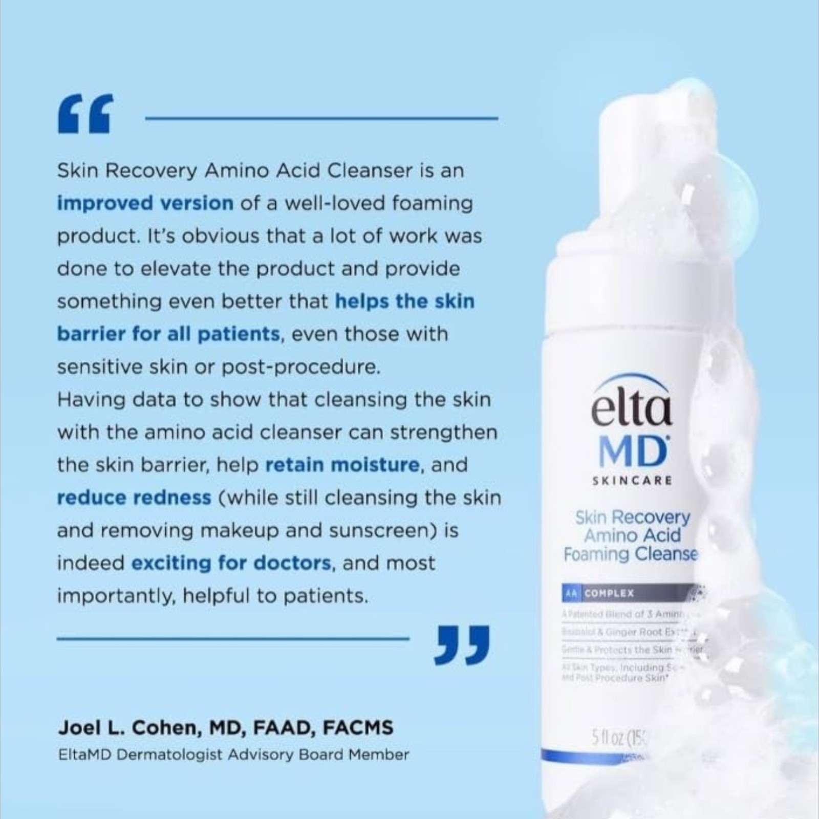 EltaMD Skin Recovery Amino Acid Foaming Facial Cleanser, Gentle Face Cleanser for Sensitive Skin 1Fl OZ