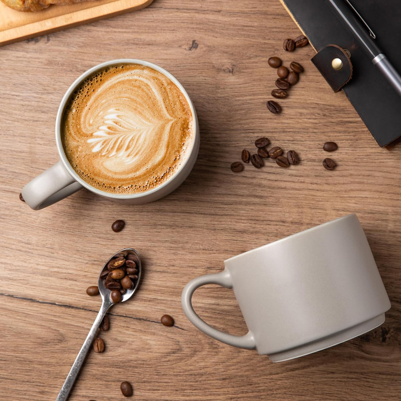 GBHOME 14 OZ Coffee Mugs Set of 6, Stackable Ceramic Mugs for Men, Women, Modern Coffee Mugs With Stable Base for Latte, Tea, Cappuccino. Dishwasher & Microwave Safe, Matte Gray