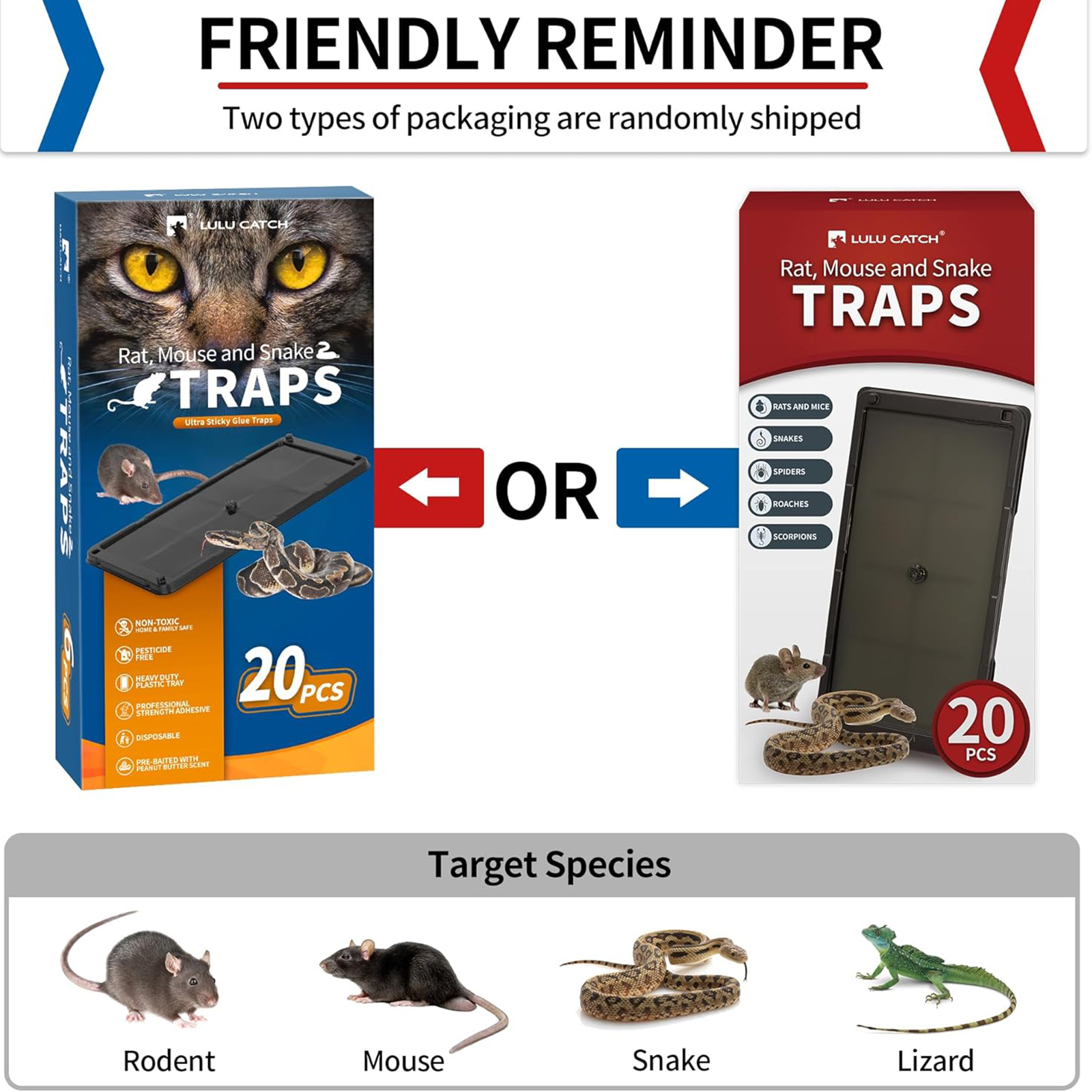 LULUCATCH Super Glue Traps 20 Pack for Mice & Snakes, Larger, Heavier Sticky Traps with Non-Toxic Glue. Sticky Mouse Traps Indoor, Easy to Set, Pet Safe Pest Control