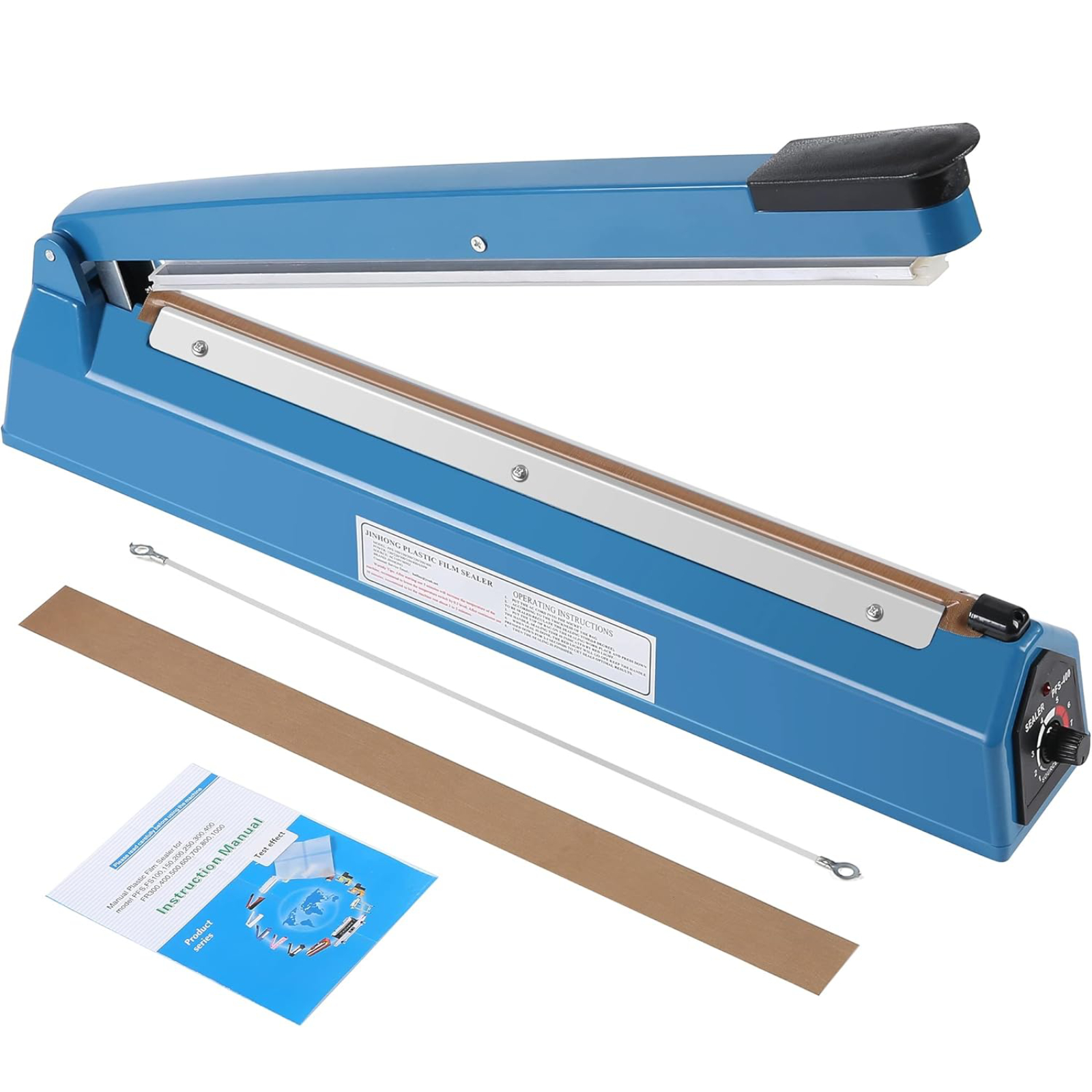 16 Inch Impulse Heat Sealer Manual Bags Sealer Sealing Machine Heating Closer for Plastic PE PP Mylar Poly Foil Bags Home Restaurant Food Storage with Extra Replace Element
