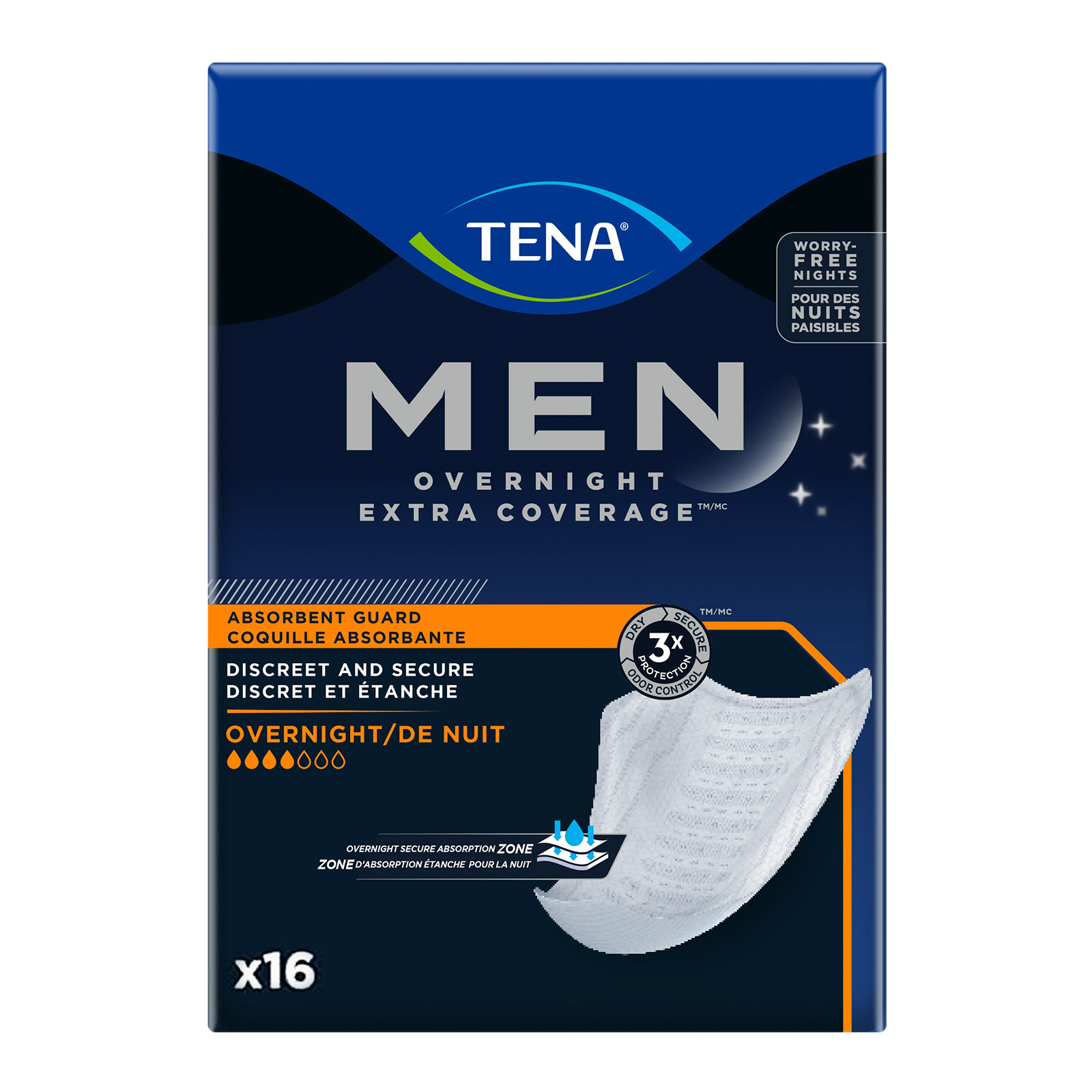 TENA Men’s Incontinence Guards, Overnight Absorbency & Odor Protection, 16 Ct