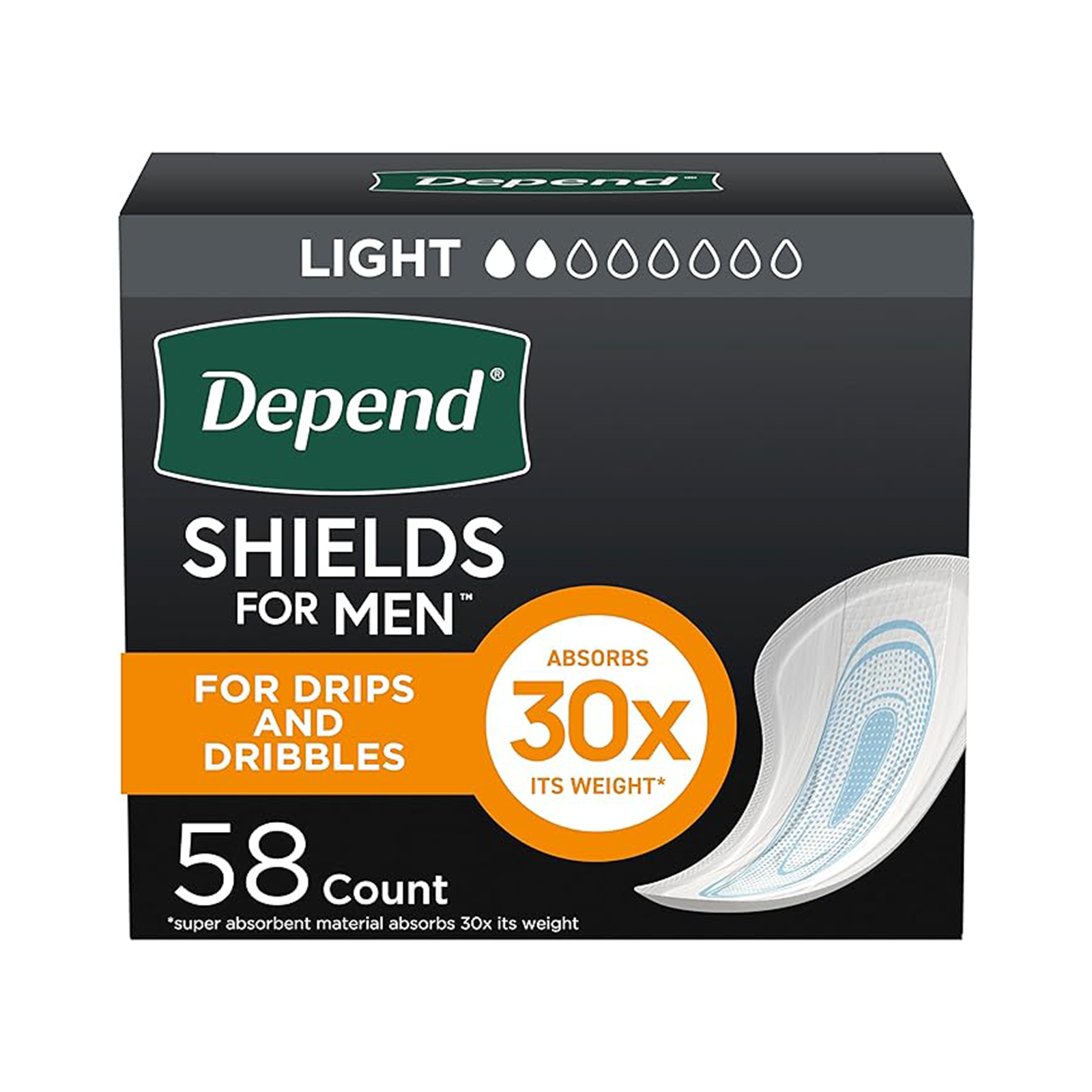 Depend Shields Incontinence Pads for Men, Light Absorbency, 58 Count (Packaging May Vary)