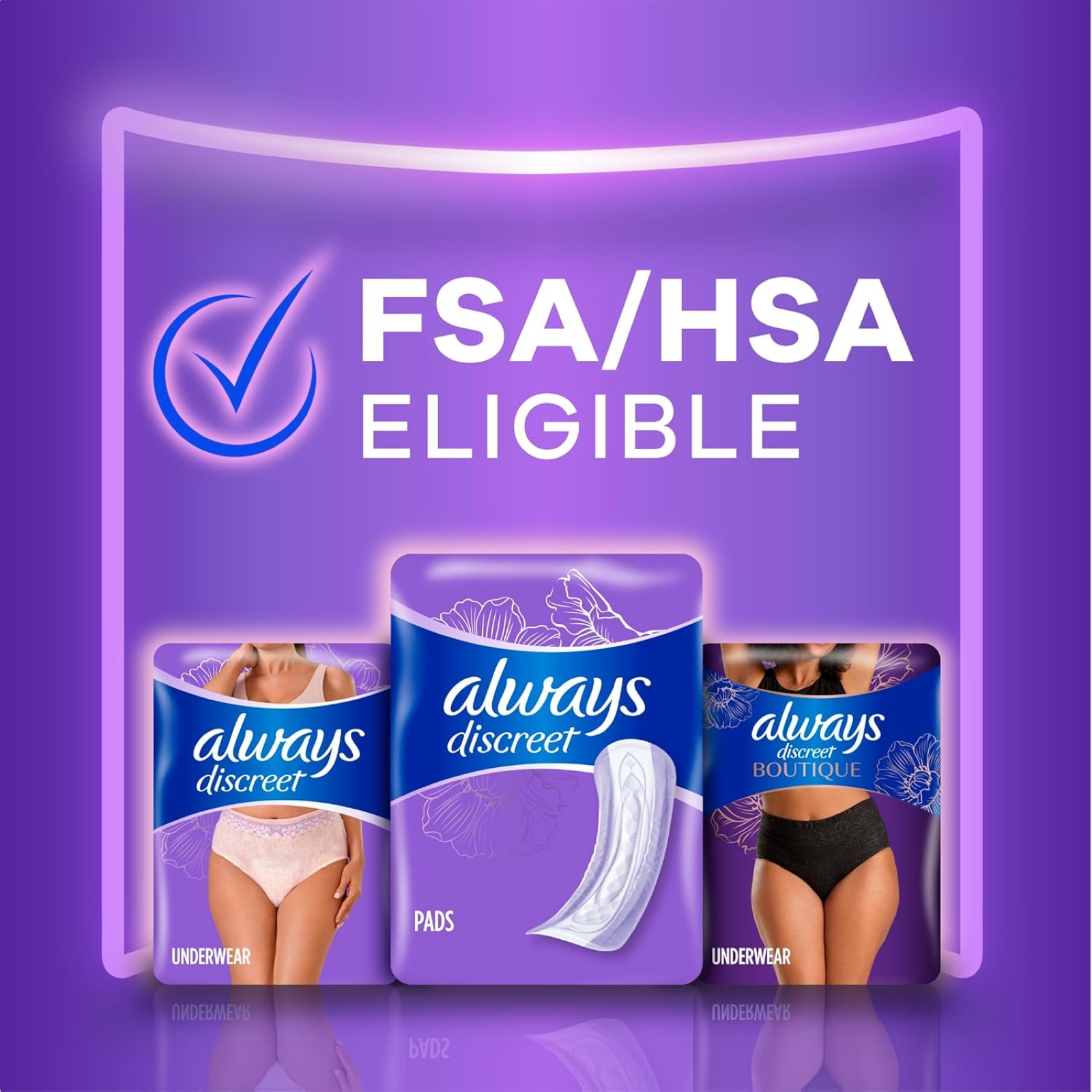Always Discreet Adult Incontinence Pads for Women, Moderate Absorbency, Regular Length, Postpartum Pads, 198 CT