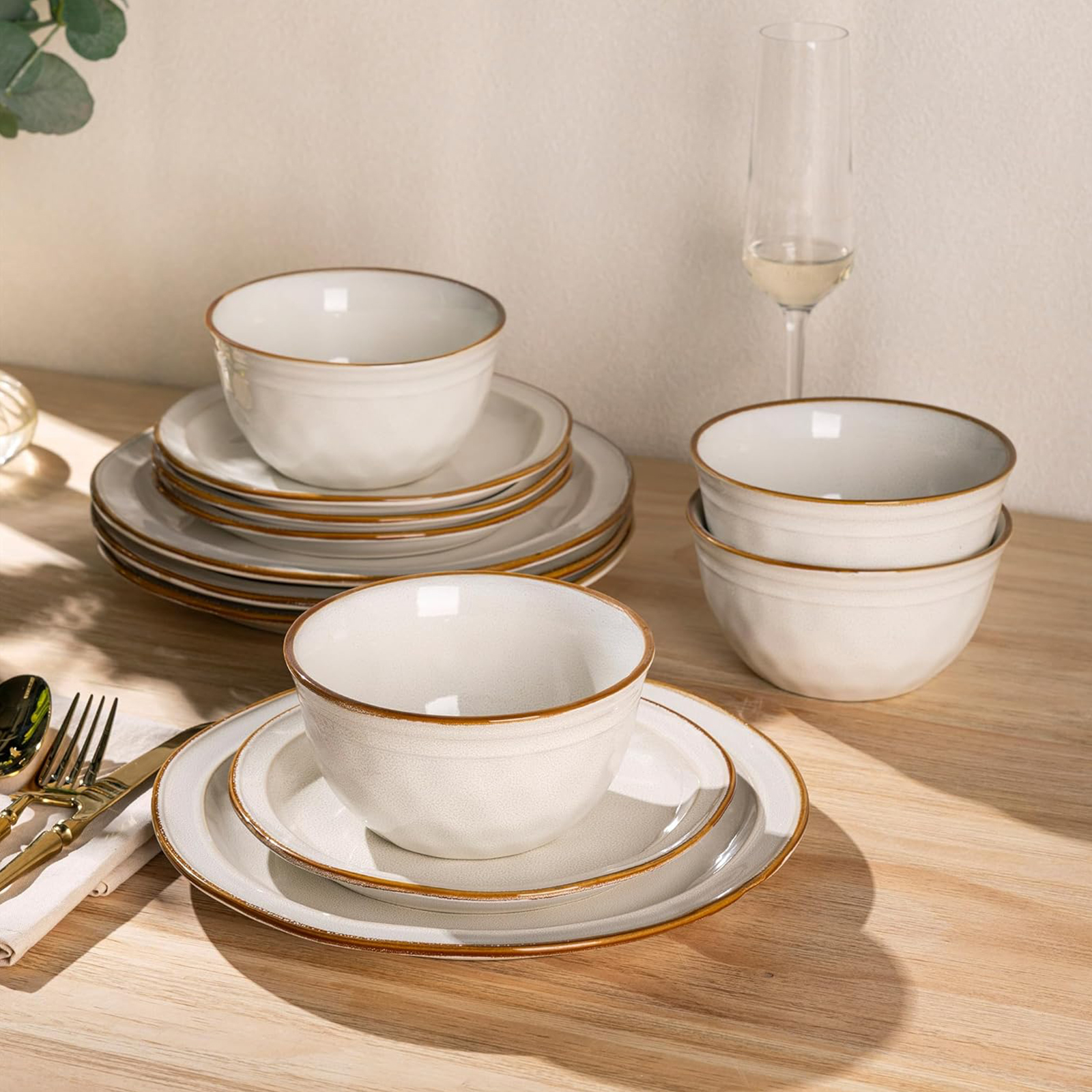 AmorArc Ceramic Dinnerware Sets,Stoneware Handmade Reactive Glaze Plates and Bowls Sets,Chip and Crack Resistant | Dishwasher & Microwave Safe,Dishes Set Service for 4 (12pc)