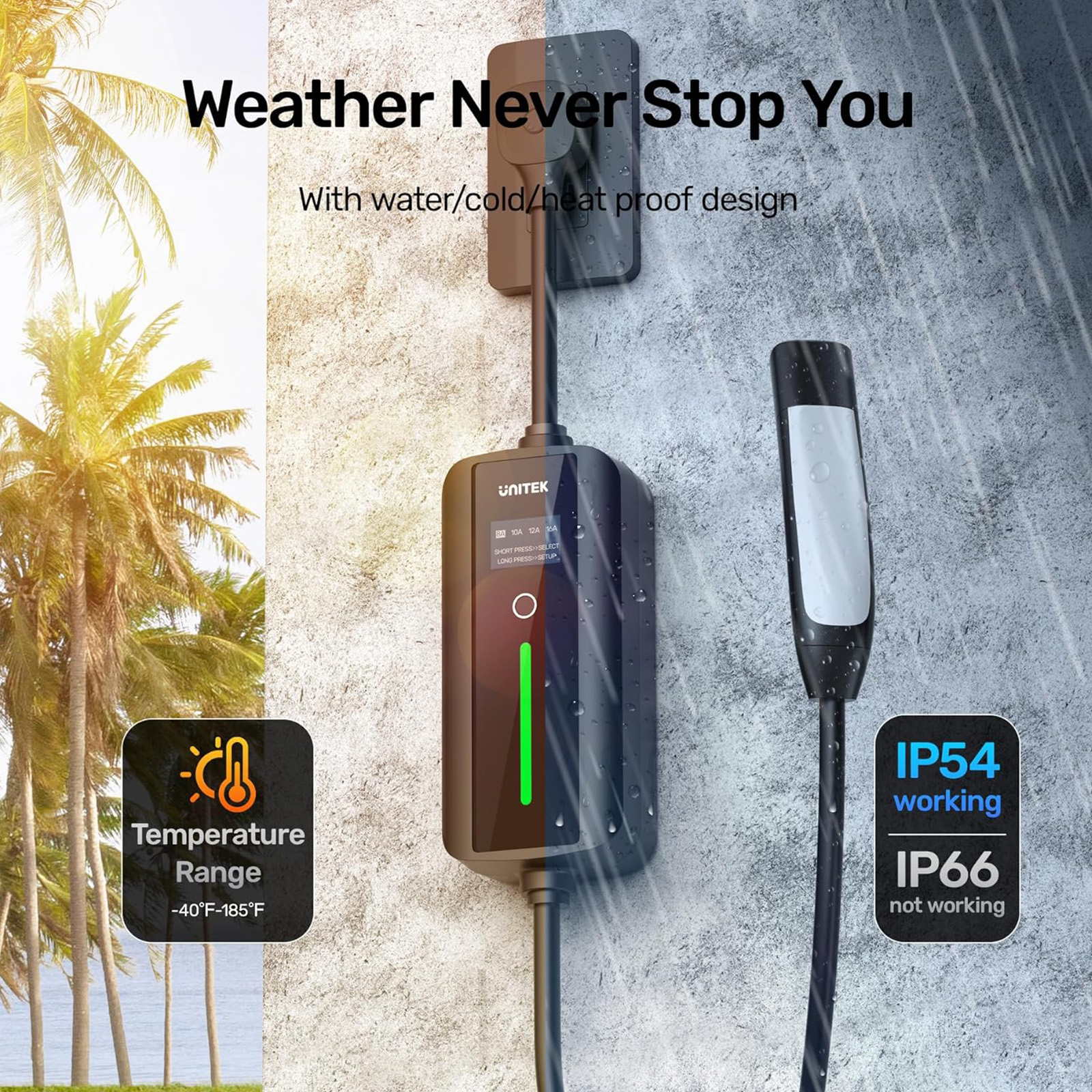 Unitek Level 1 & 2 Tesla Wall Charger - Portable EV Charger for All Tesla
