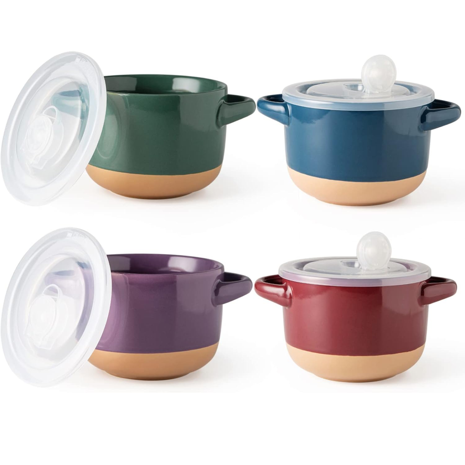 AmorArc 24 Ounces Soup Bowls with Large Handles and Lids, Stoneware Bowls Set of 4 for Soup, Cereal, Stew, Noodle, Colourful Ceramic Kitchen Bowls, Microwave&Dishwasher Safe, Multicolor