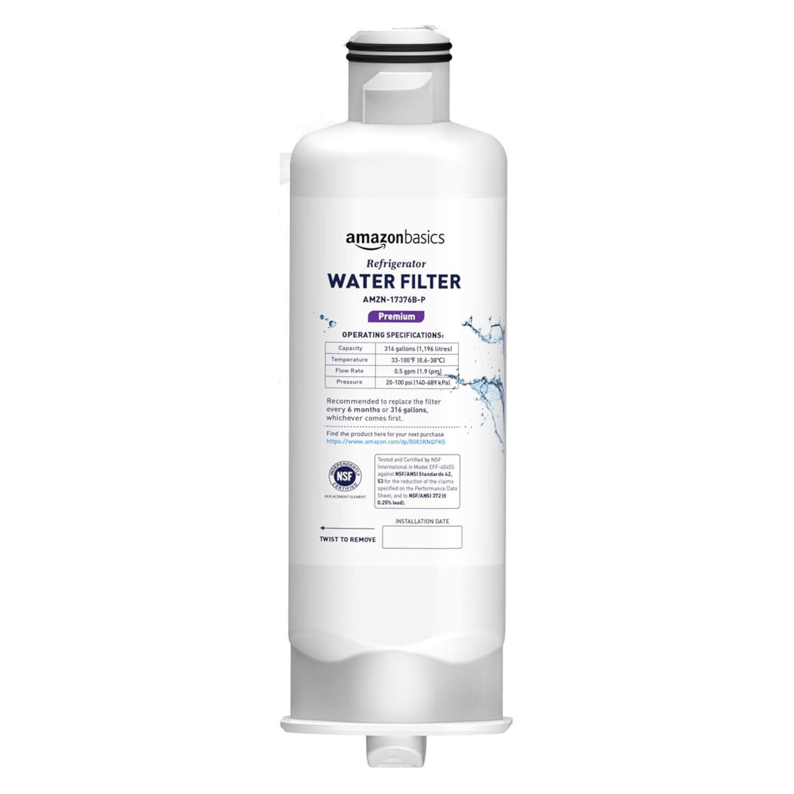 Amazon Basics Replacement Samsung DA97-17376B, HAF-QIN/EXP Refrigerator Water Filter, 1-Pack, Premium Filtration