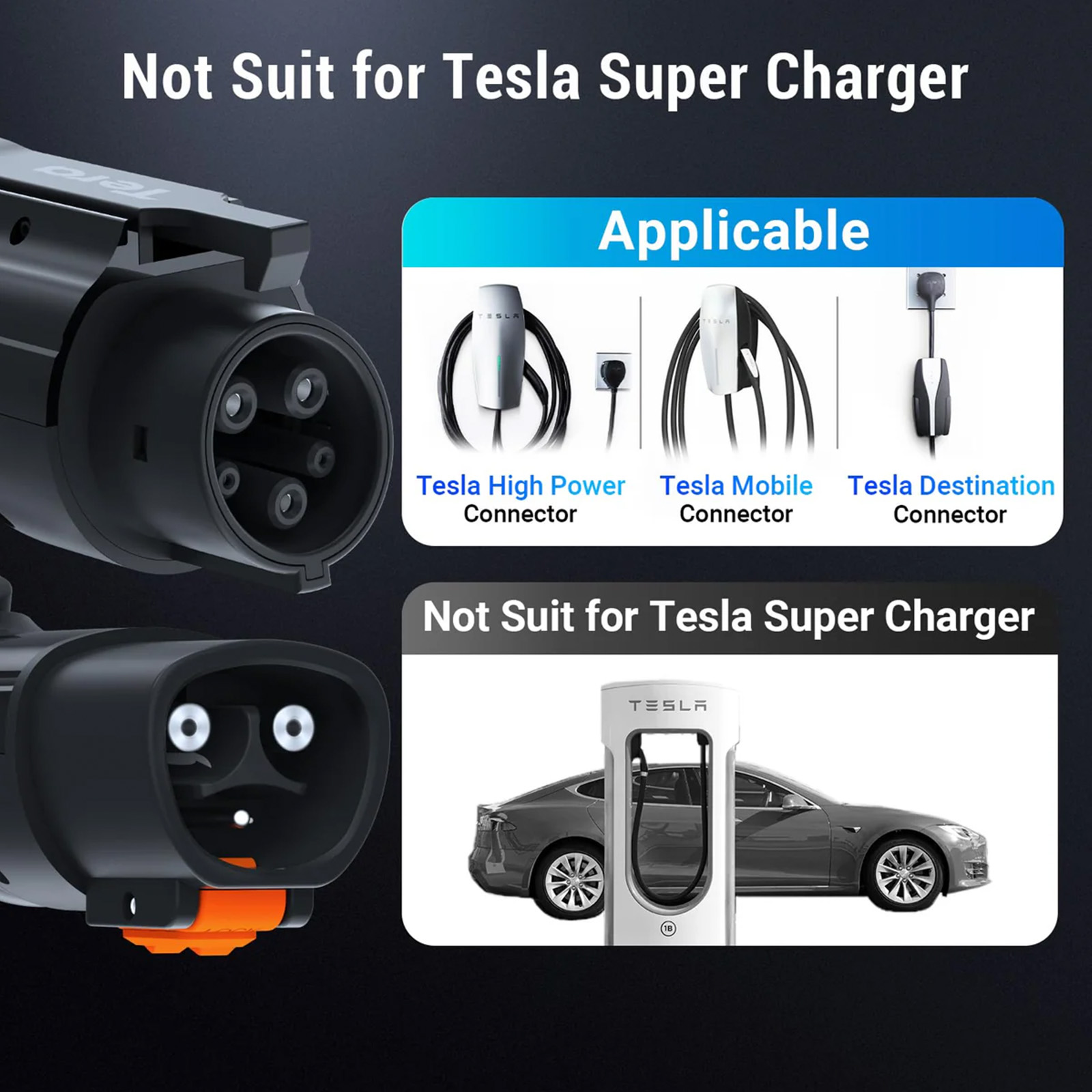 Tera Max 48Amp 250V Tesla Charger to J1772 Adapter, White