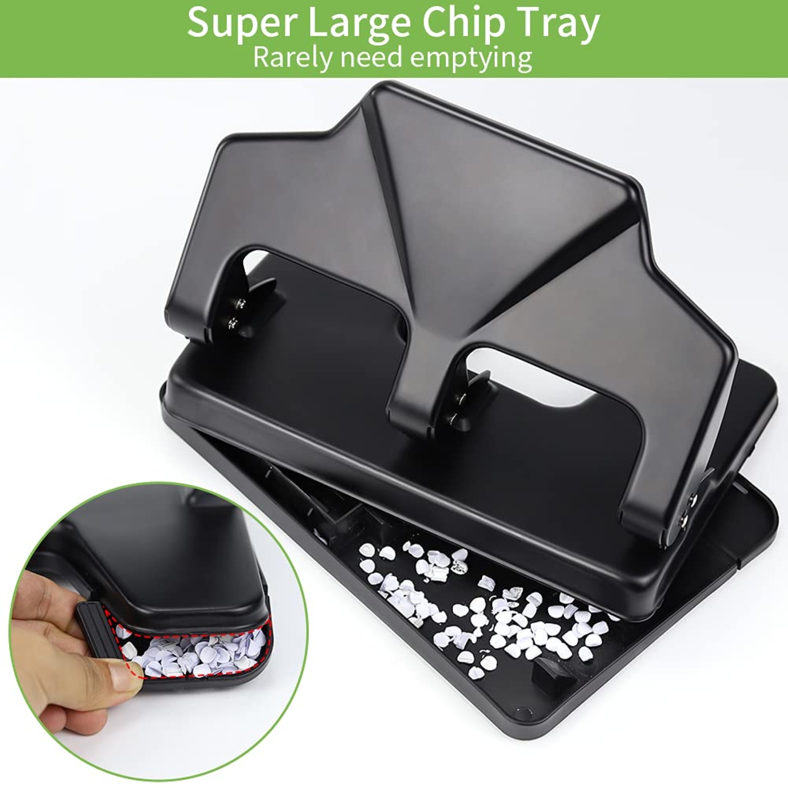 AFMAT 3 Hole Punch Heavy Duty, 40-Sheet Three Hole Punch, 50% Reduced Effort Metal Paper Puncher w/Large Chip Tray