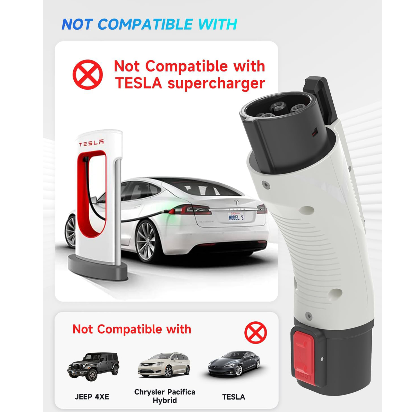 Seguma - Tesla to J1772 EV Charging Adapter, 60A 250V w/ Lock, White