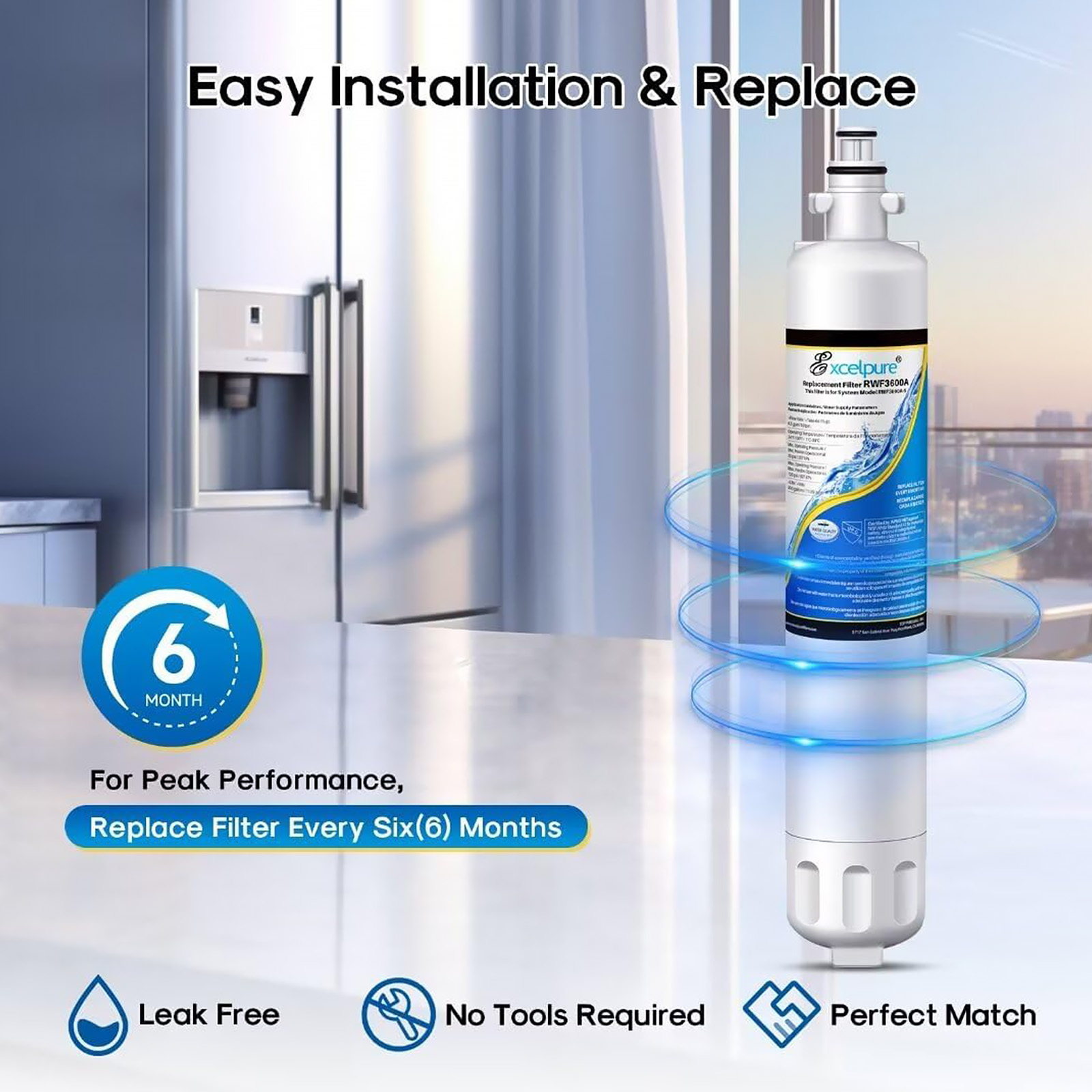 RWF3600A Replacement for GE RPWF (Not RPWFE), RWF1063, RWF3600A, WSG-4, DWF-36, R-3600, MPF15350, OPFG3-RF300, Refrigerator Water Filter,3PACK
