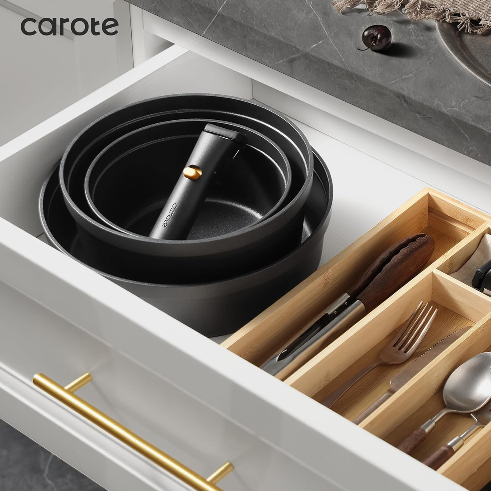CAROTE 20pcs Pots and Pans Set Non Stick, Nonstick Cookware Set, Dishwasher, Oven, Fridge Safe Pots and Pans, Removable Handle RV Oven Safe Cookware, Induction Kitchen Set, Black