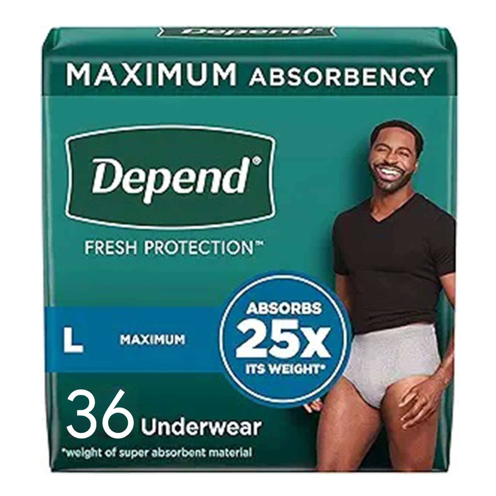 Depend Fresh Protection Adult Incontinence Underwear for Men, Disposable, Maximum, Large, Grey, 36 Count, Packaging May Vary