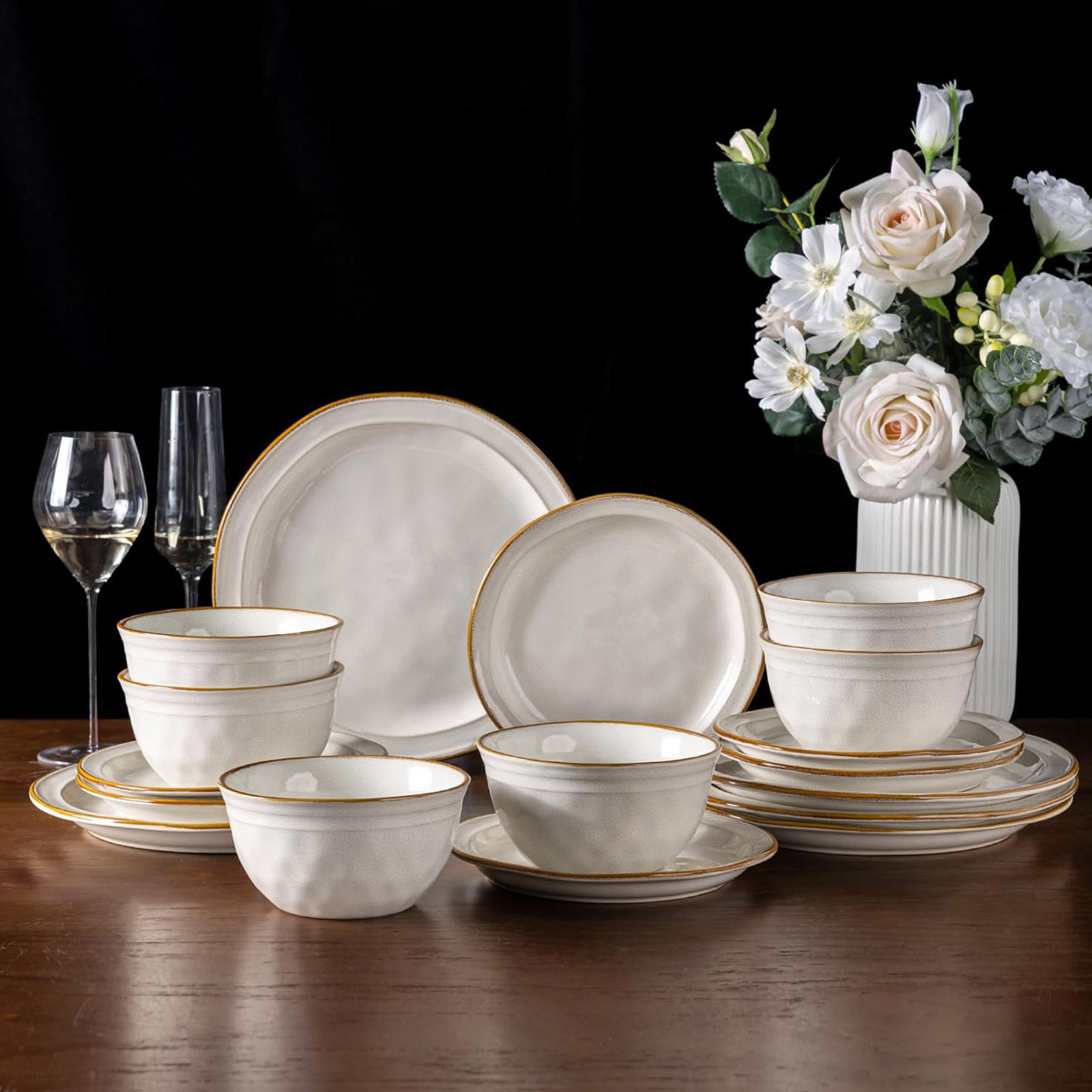 AmorArc Ceramic Dinnerware Sets,Stoneware Handmade Reactive Glaze Plates and Bowls Sets,Chip and Crack Resistant | Dishwasher & Microwave Safe,Dishes Set Service for 4 (12pc)