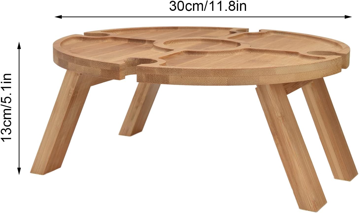 Jauarta Portable Bamboo Wine Table, Wooden Outdoor Folding Picnic Table with Wine Glass Holder, Portable Camping Wine Table Snack Tray