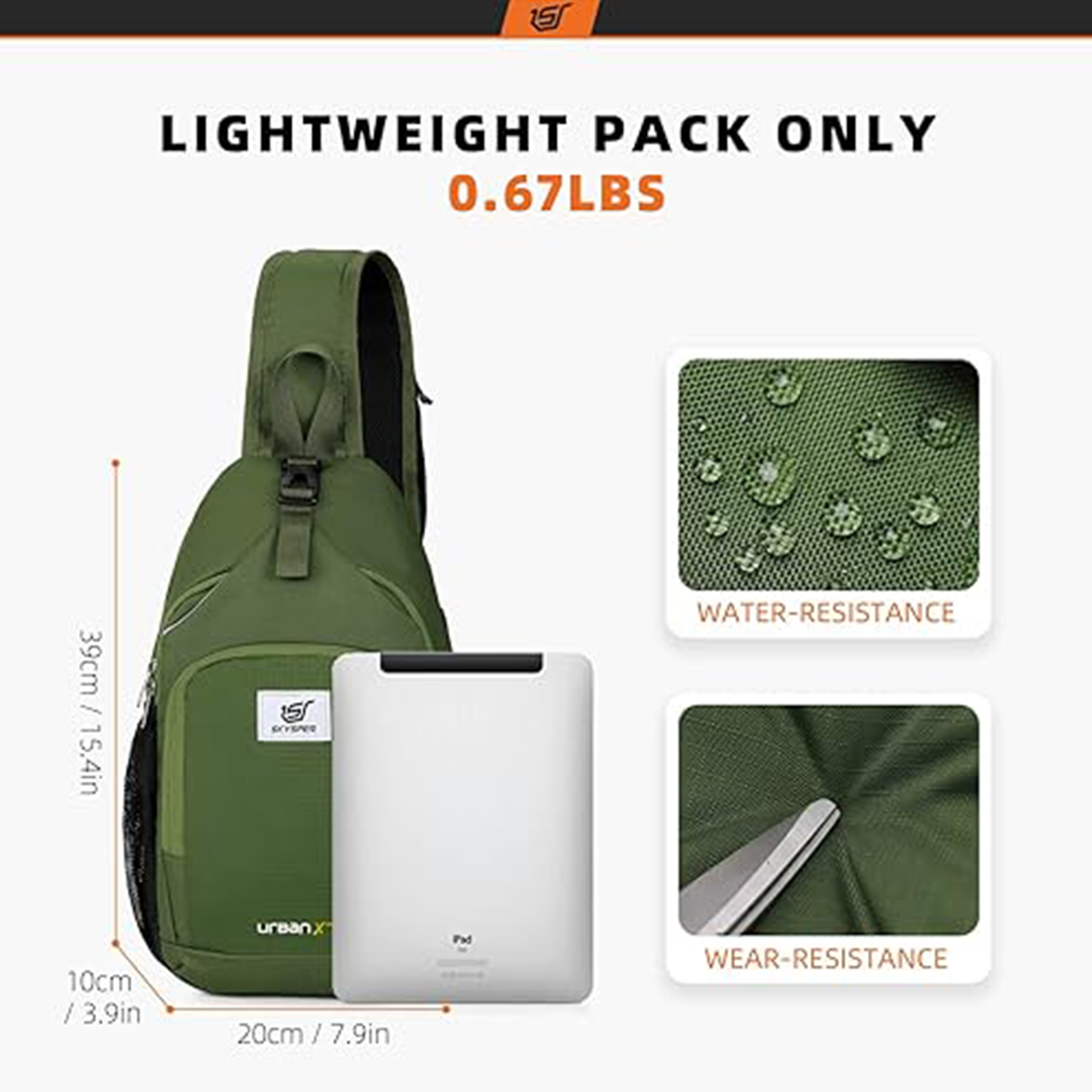 SKYSPER Sling Bag RFID Crossbody Sling Backpack Cross Body Shoulder Bag Travel Hiking Daypack for Women Men, Army Green