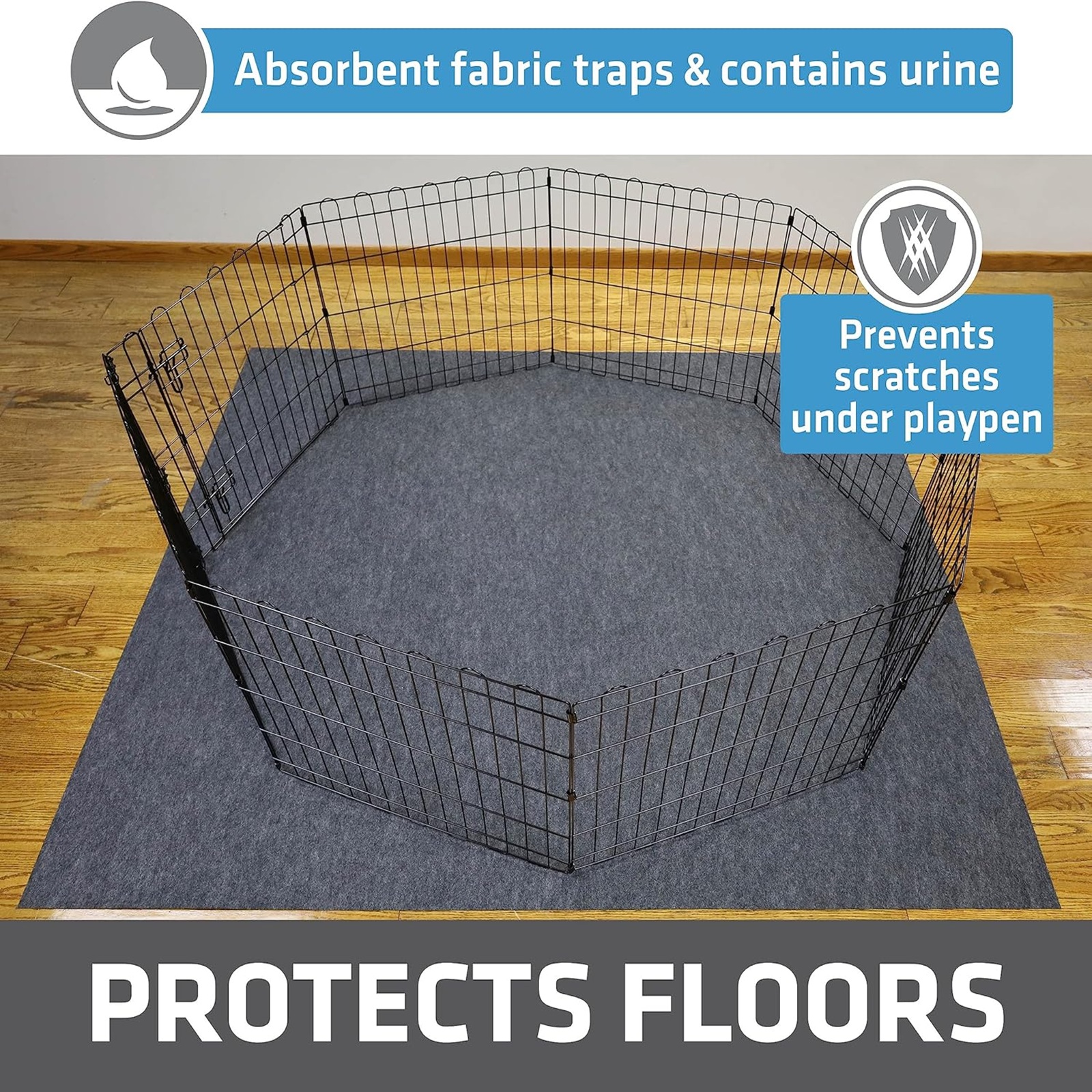 Drymate Dog Playpen Mat, Absorbent, Waterproof, Non-Slip, Machine Washable, Jumbo XXL Size (60x74), Reusable Puppy Pad for Training, Whelping, Housebreaking, Incontinence, and Crate/Kennel (USA Made)