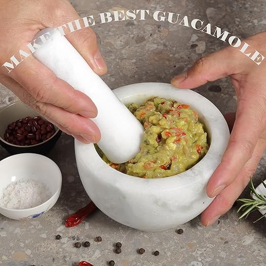 Koville Genuine Marble Mortar and Pestle Set, 5" African Stone Grinder for Kitchen, Molcajete, Guacamole, Salsa, Pill Crusher, Spice, Herb, Garlic, Nuts, Heavy Duty Grinder Bowl for Kitchen