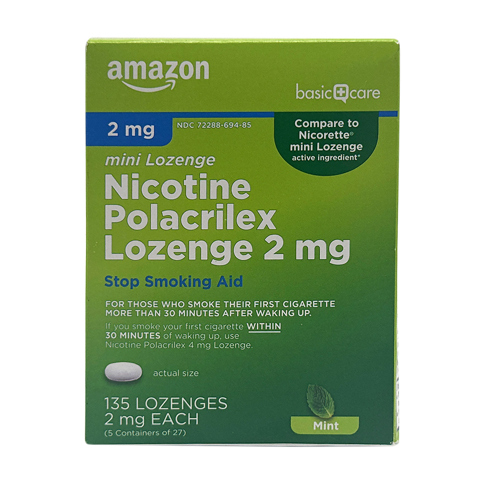 Amazon Basic Care Mini Nicotine Polacrilex Lozenge, 2 Mg (Nicotine), Mint Flavor, 135 Count