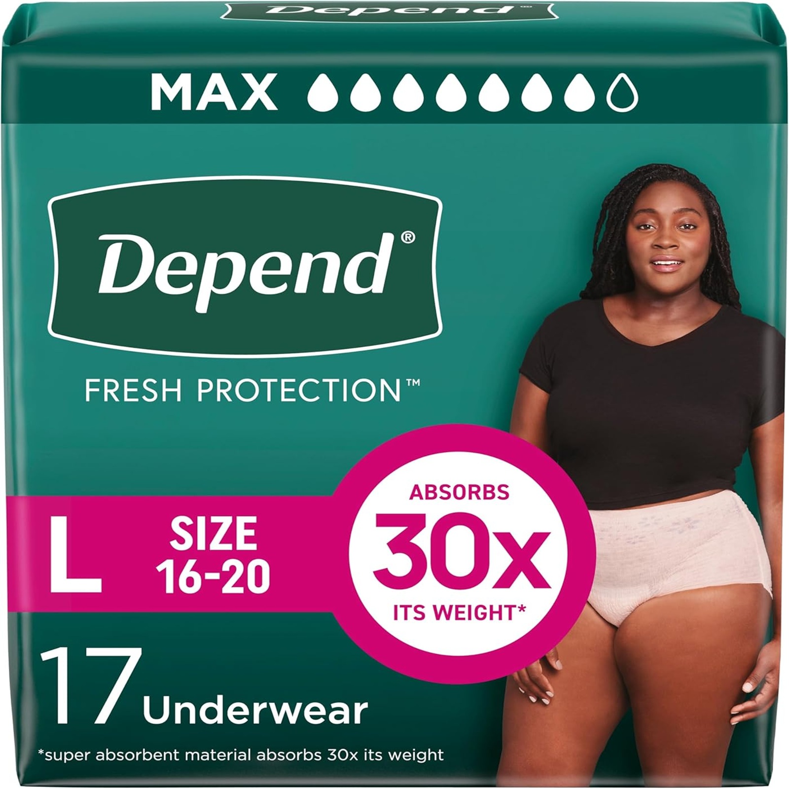 Depend Fresh Protection Adult Incontinence & Postpartum Bladder Leak Underwear for Women, Disposable, Maximum, Large, Blush, 17 Count, Packaging May Vary