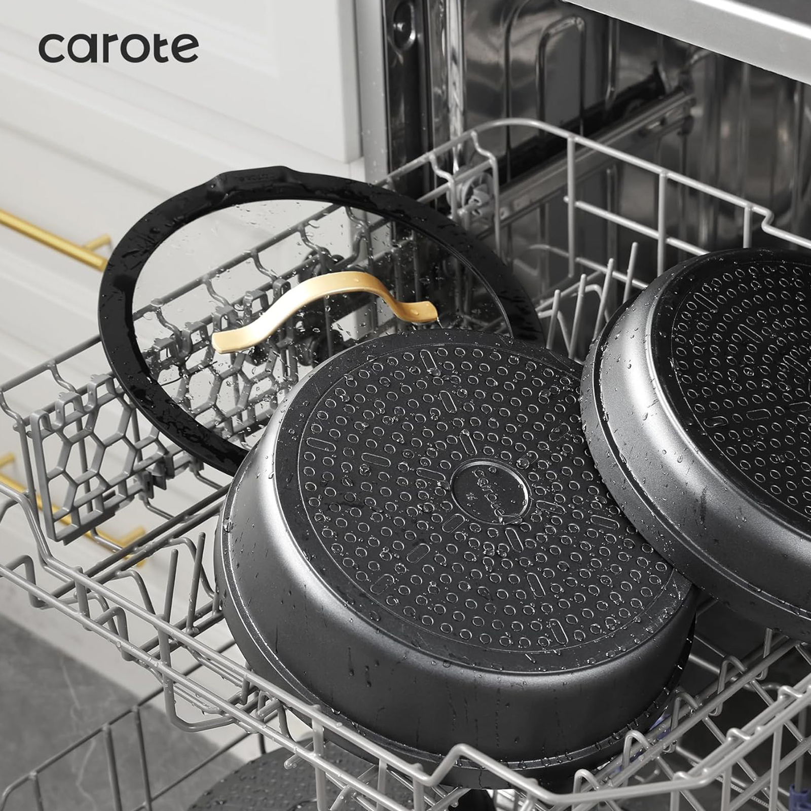 CAROTE 20pcs Pots and Pans Set Non Stick, Nonstick Cookware Set, Dishwasher, Oven, Fridge Safe Pots and Pans, Removable Handle RV Oven Safe Cookware, Induction Kitchen Set, Black