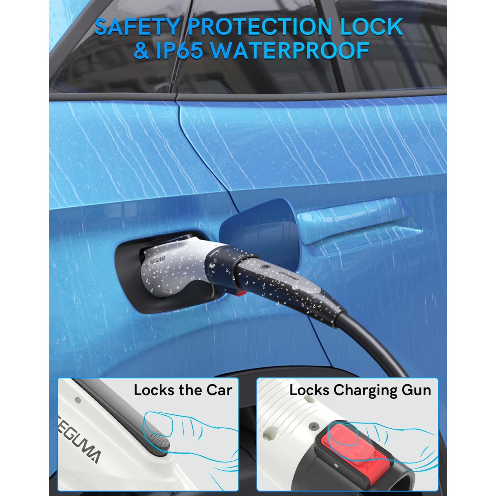 Seguma - Tesla to J1772 EV Charging Adapter, 60A 250V w/ Lock, White