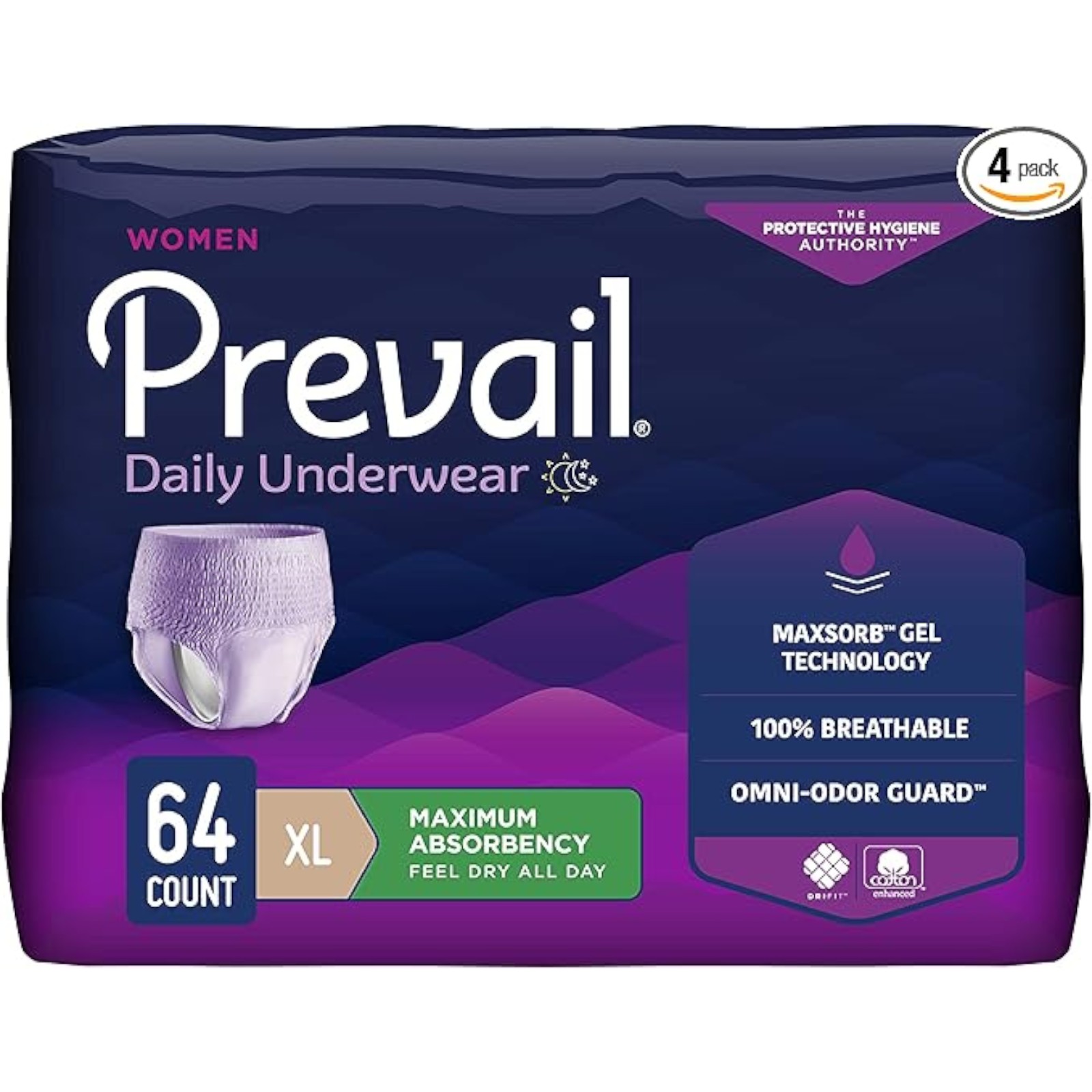 Prevail Proven | X-Large Pull-Up | Women's Incontinence Protective Underwear | Maximum Absorbency | 64 Count