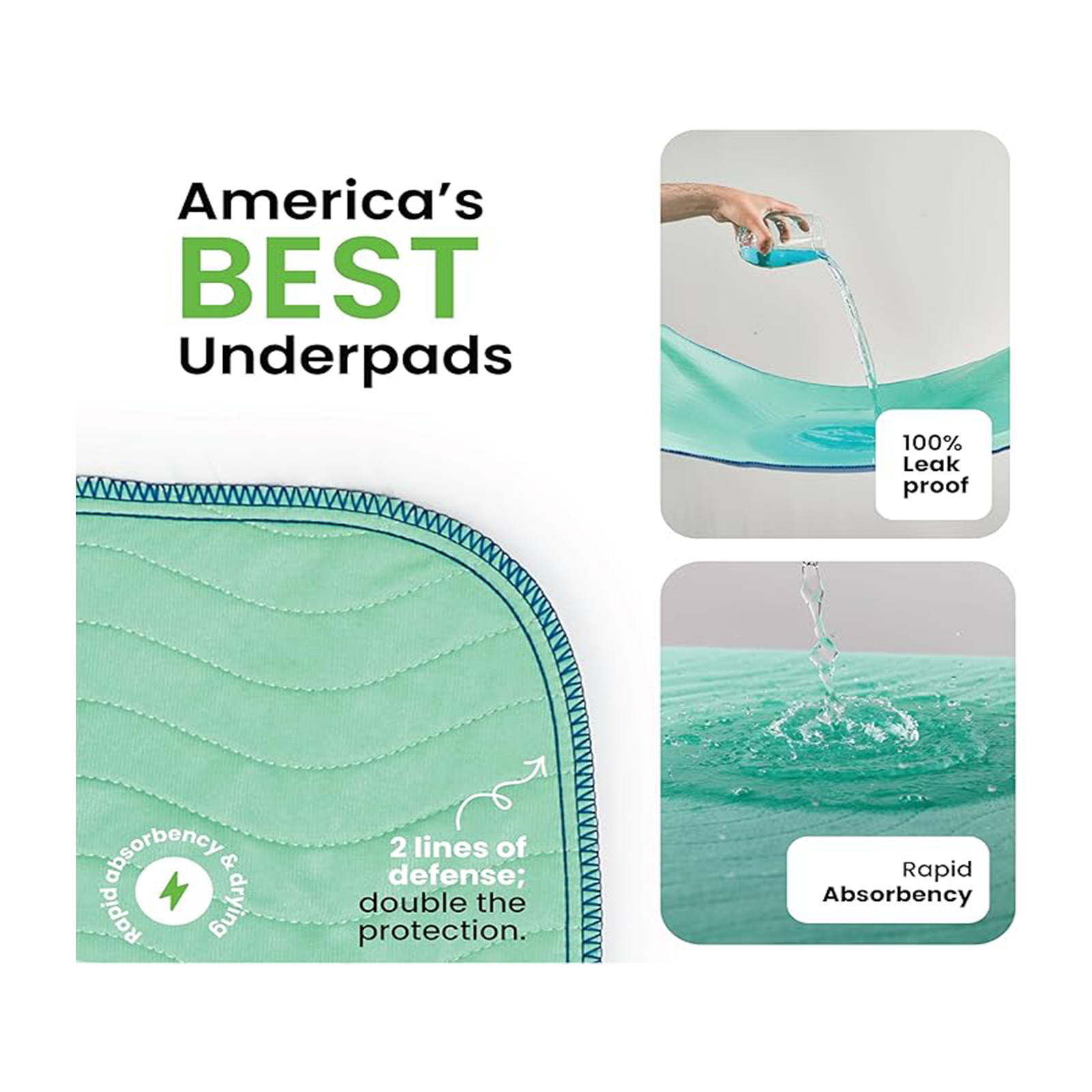 IMPROVIA® Washable Underpads, 34" x 36" (Pack of 4) - Heavy Absorbency Reusable Bedwetting Incontinence Pads for Kids, Adults, Elderly, and Pets - Waterproof Protective Pad for Bed, Couch, Sofa, Floor