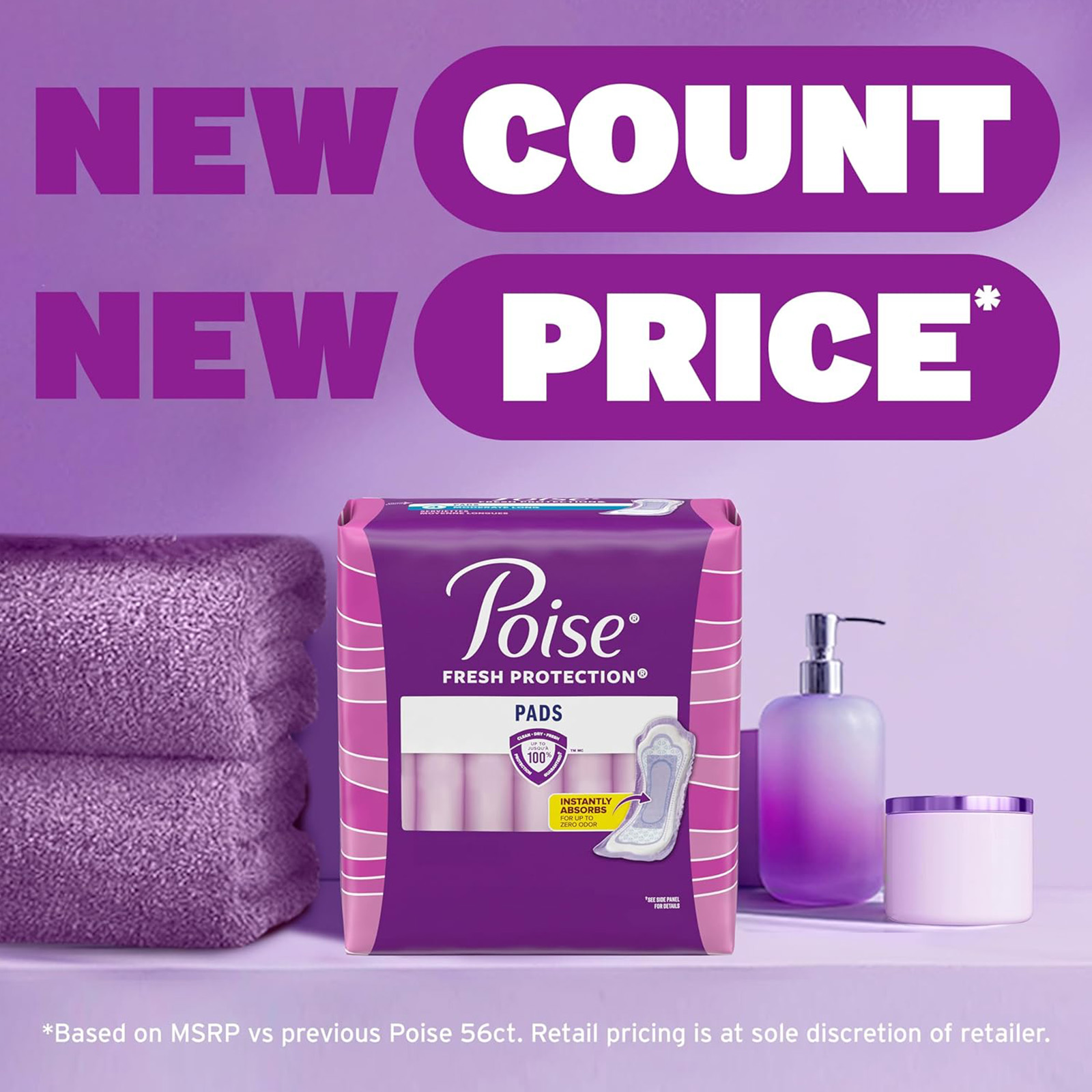 Poise Incontinence Pads (Postpartum), 6 Drop Ultimate Absorb, Regular, 52 Ct