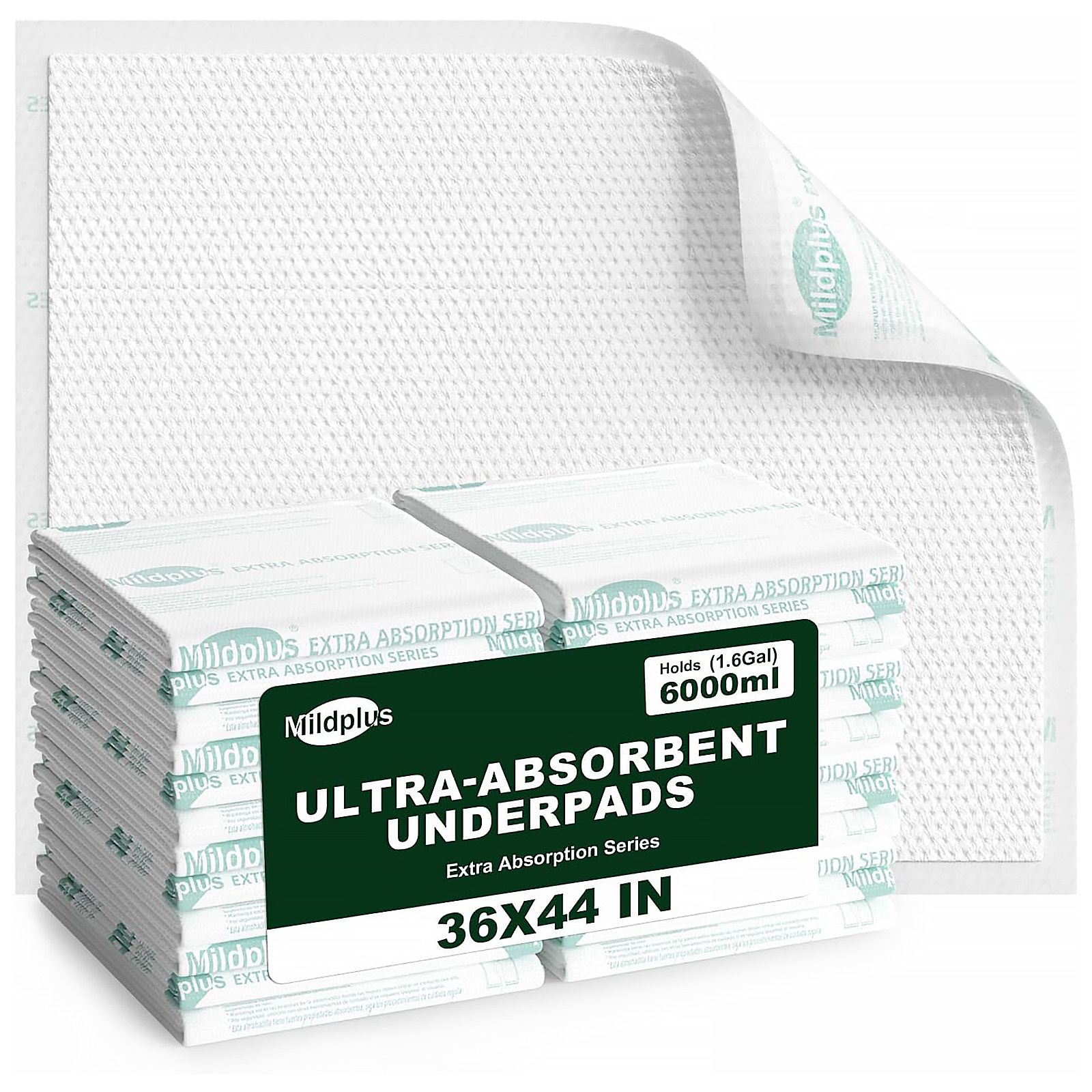 MILDPLUS Heavy Duty Underpads: 36"X44", Cloth Backing, 20Ct, Incontinence Pads