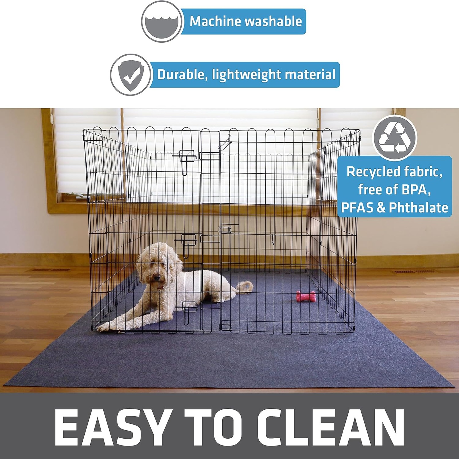 Drymate Dog Playpen Mat, Absorbent, Waterproof, Non-Slip, Machine Washable, Jumbo XXL Size (60x74), Reusable Puppy Pad for Training, Whelping, Housebreaking, Incontinence, and Crate/Kennel (USA Made)