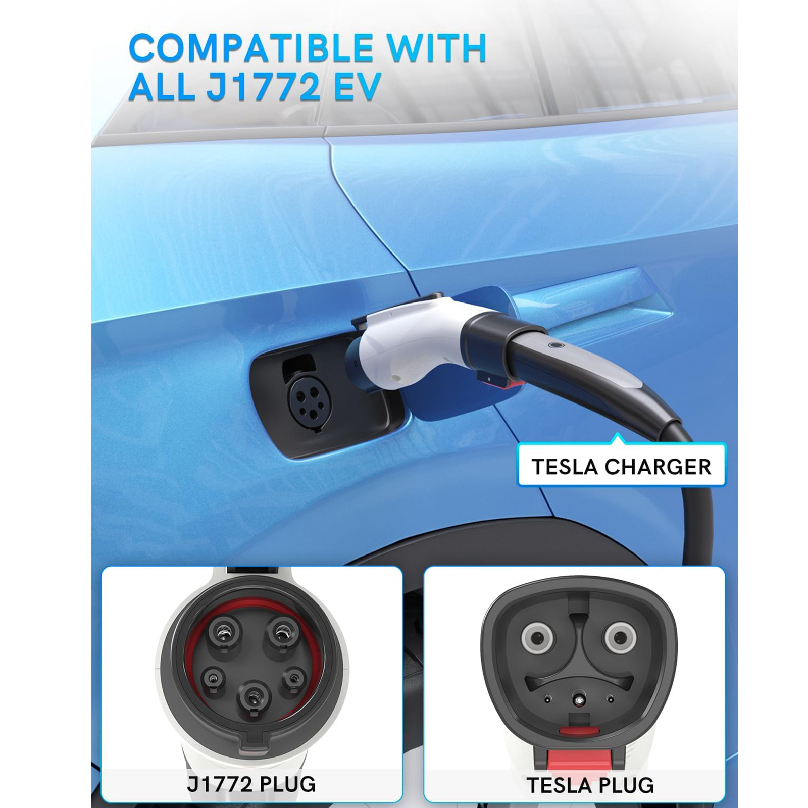 Seguma - Tesla to J1772 EV Charging Adapter, 60A 250V w/ Lock, White