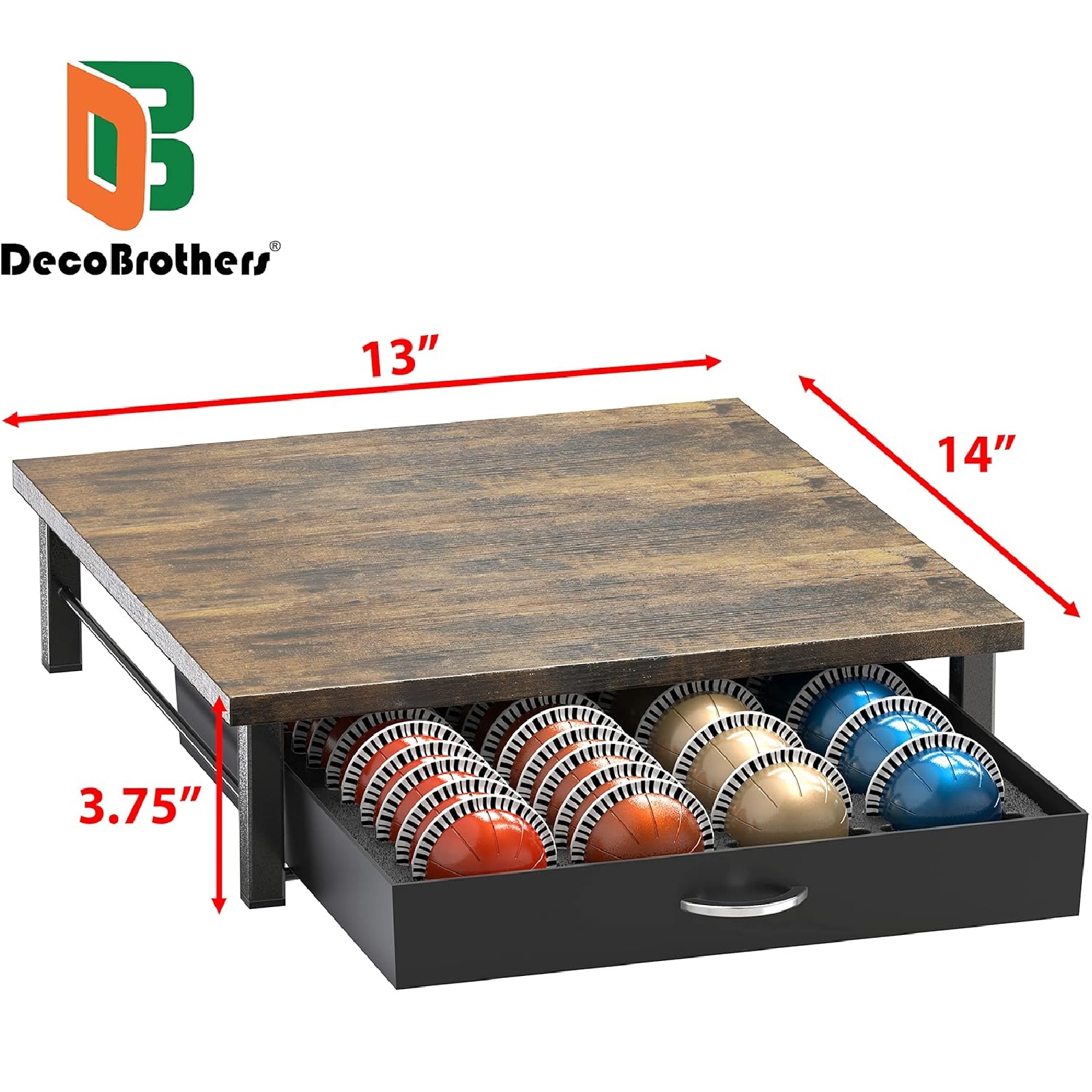 DecoBrothers Vertuo Pod Holder Drawer, 24 Large or 48 Small Nespresso Capsule Organizer, Rustic Brown