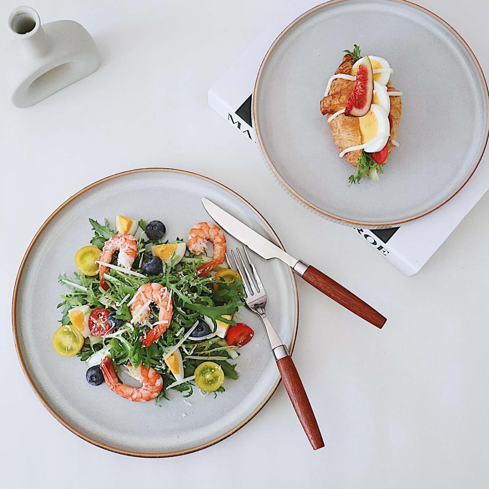 Famiware Star Dinnerware Sets, Plates and Bowls Set for 4, 12 Pieces Dishes- Chip and Scratch Resistant, Microwave and Dishwasher Safe Kitchen Set, Cappuccino White
