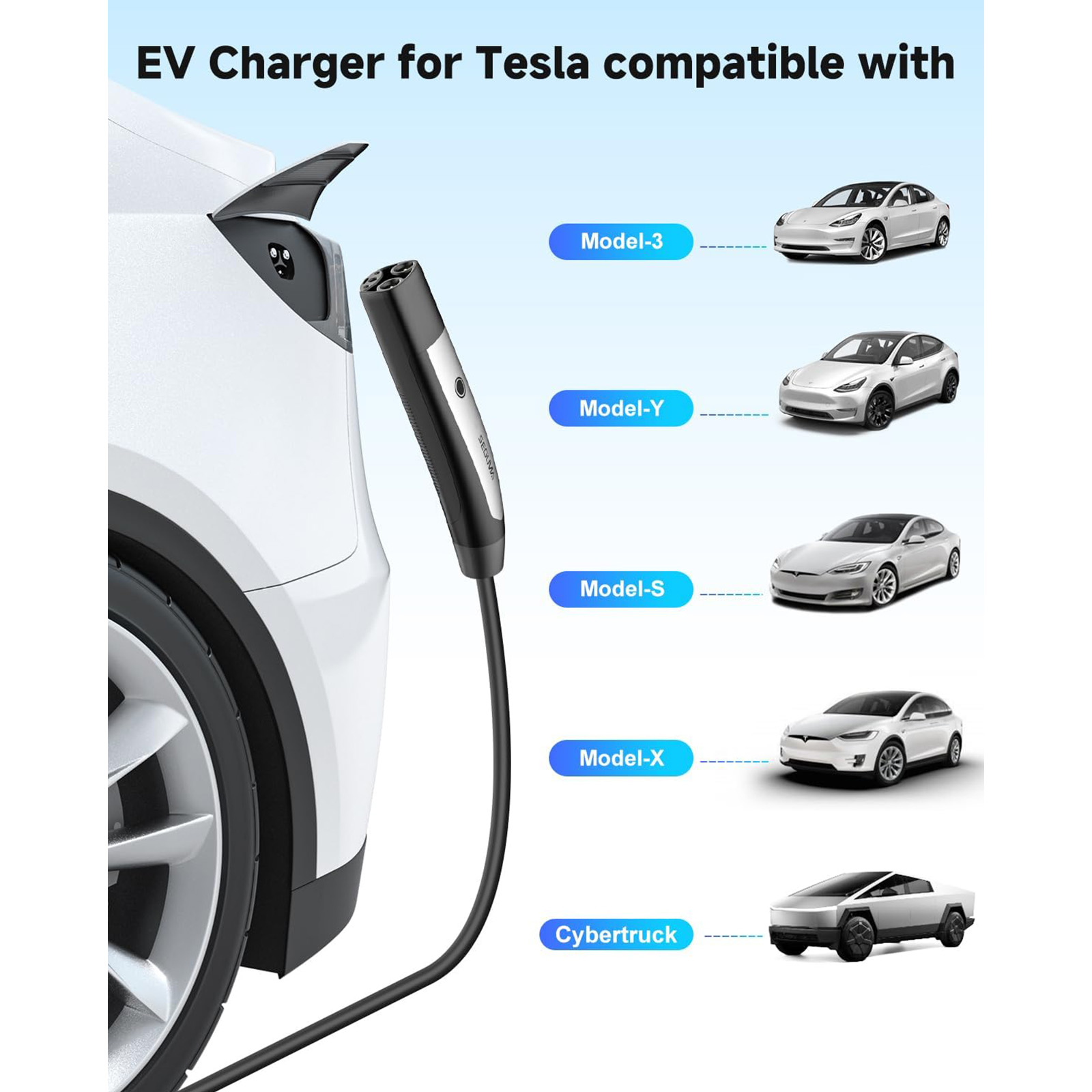 SEGUMA Level 1/2 Tesla Charger, 16A, 25ft Extension Cable